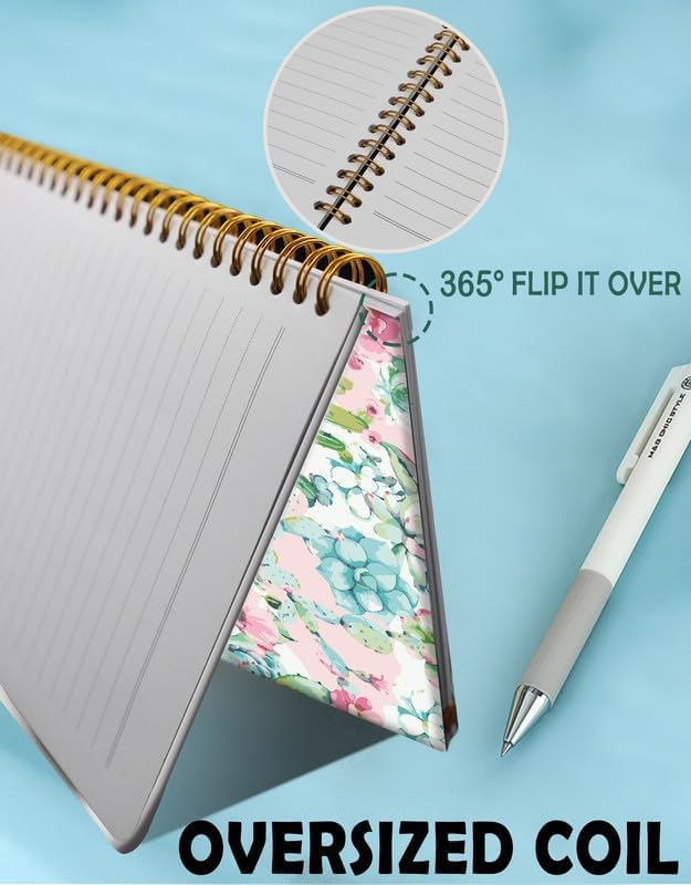 Spiral Journal Notebook for Women,A5 College Ruled Notebooks 6"x 8.4", 120 Pages (60 Sheets) Lined Journal with Premium Thick Paper,Perfect for School Office Home(Watercolor Cactus Floral)