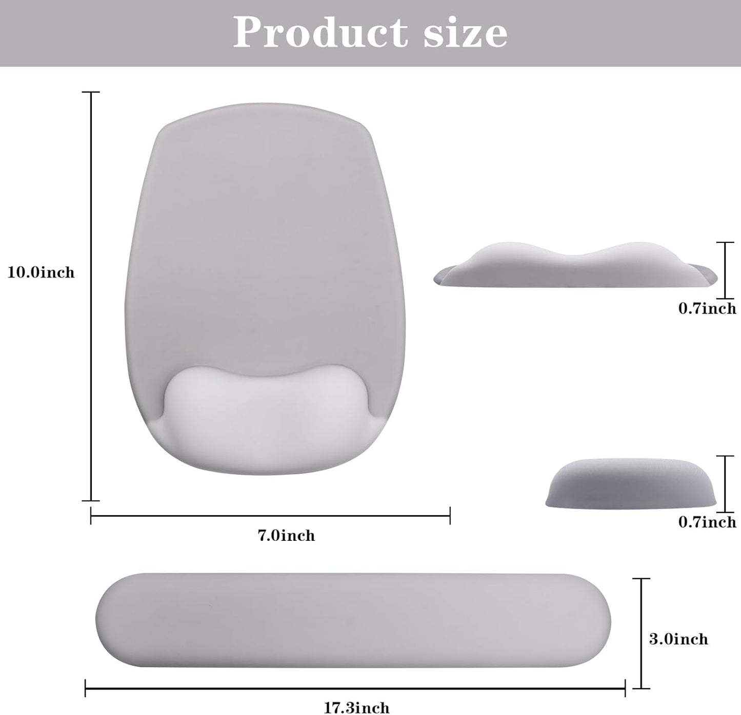 Wrist Rest Support for Mouse Pad and Keyboard Set, Ergonomic Gel Computer Keyboard Wrist Rest with Memory Foam for Long Hours of Work, Gaming, Studying-Relieve Wrist Pain (Light Grey)