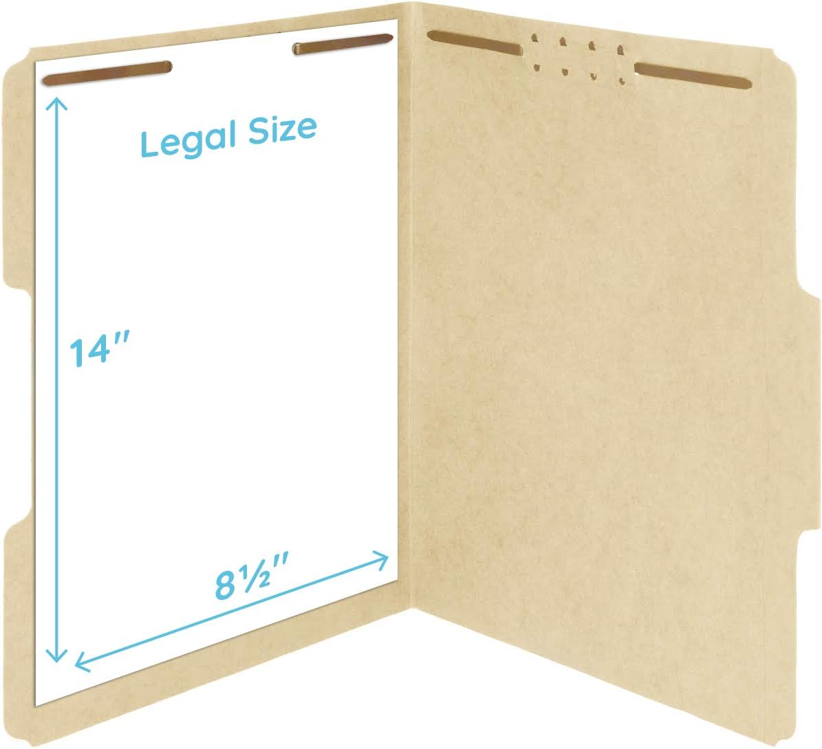 50 Legal Size 1/3 Cut Fastener File Folders - Reinforced Top Tab - Durable 2 Prongs Designed to Organize Standard Legal and Medical Files, Law Office Reports - Legal Size, Manila, 50 Pack
