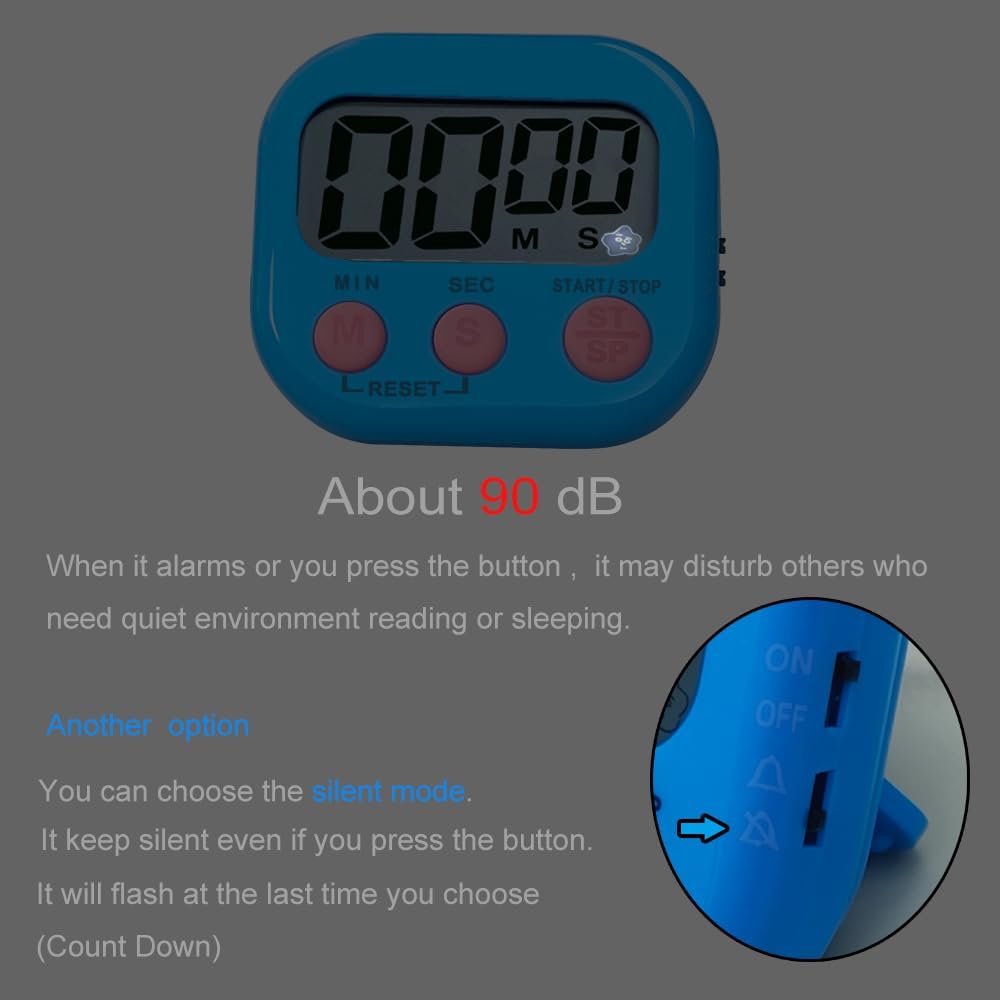 Timers for Classroom,BESTWYA Magnetic Timer with Loud/Silent Switch Big LCD Screen Count Up and Down Function 3 Big Buttons for Break Time, Cooking, Gym, Meeting, Classroom (6, 6 Colors)
