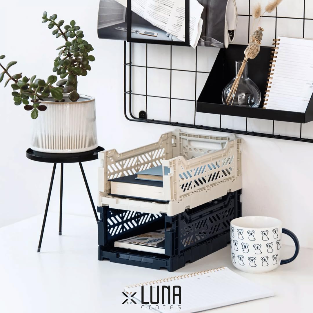 Collapsible Storage Box, Foldable Crate Organizer Bin with Handle, Stackable Crates for Home Organization (Navy-Lilac-Pink, 4L - 3-Pack)