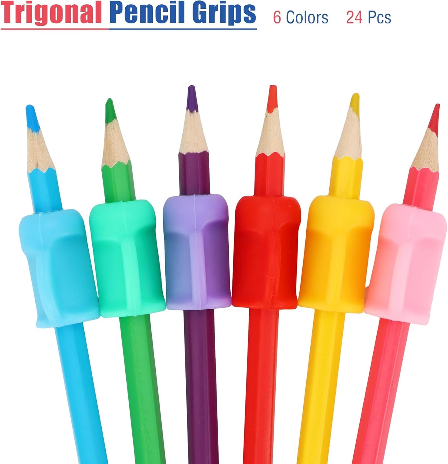 24 Packs Silicone Pencil Grips with 6 Colors, Pencil Holders for Kids Handwriting, Ergonomic Pencil Grippers for Adults Writing Aid, Toddler Pencil Cushion, Triangle Gel Pen Grips