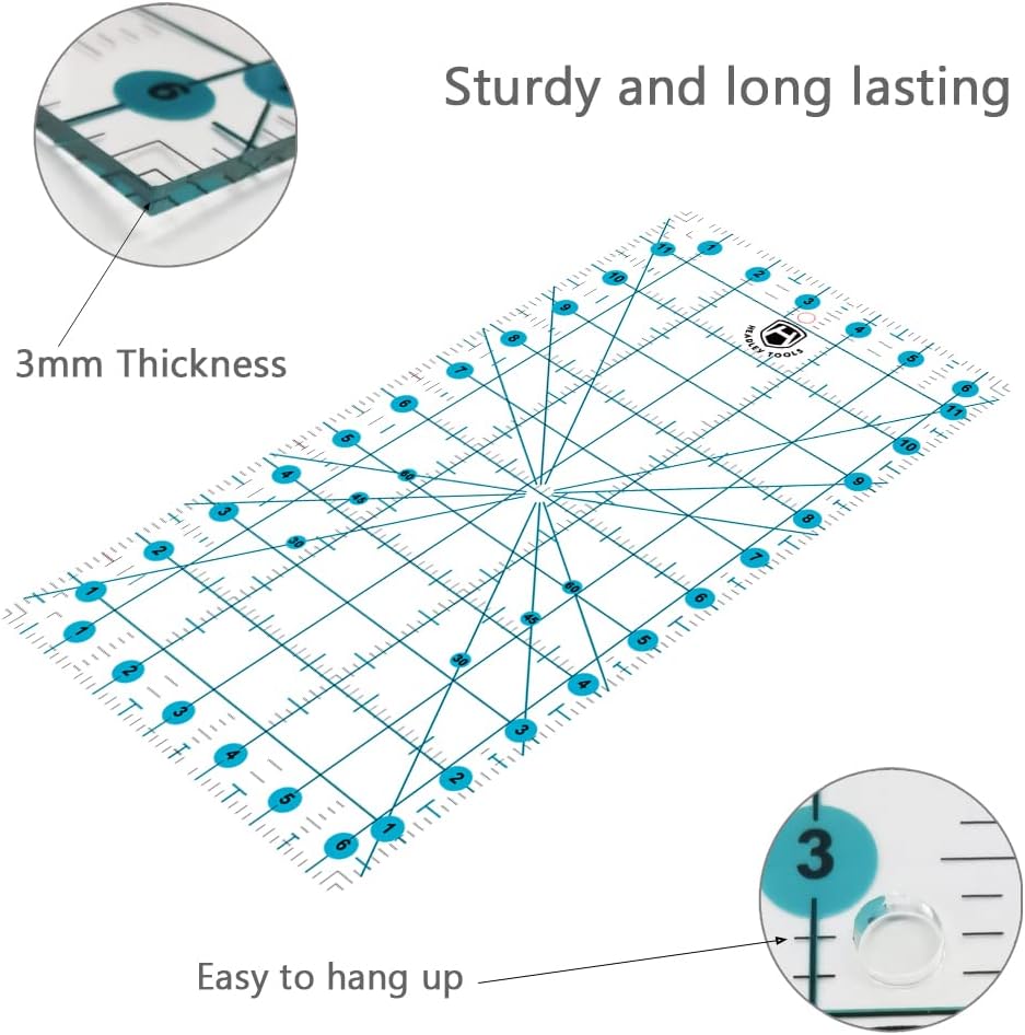 Headley Tools Rotary Cutter Set - 45mm Fabric Cutter, 5 Extra Rotary Blades, A3 Cutting Mat, Quilting Ruler and Sewing Clips, Craft Knife Set, Ideal for Crafting, Sewing, Patchworking,Turquoise