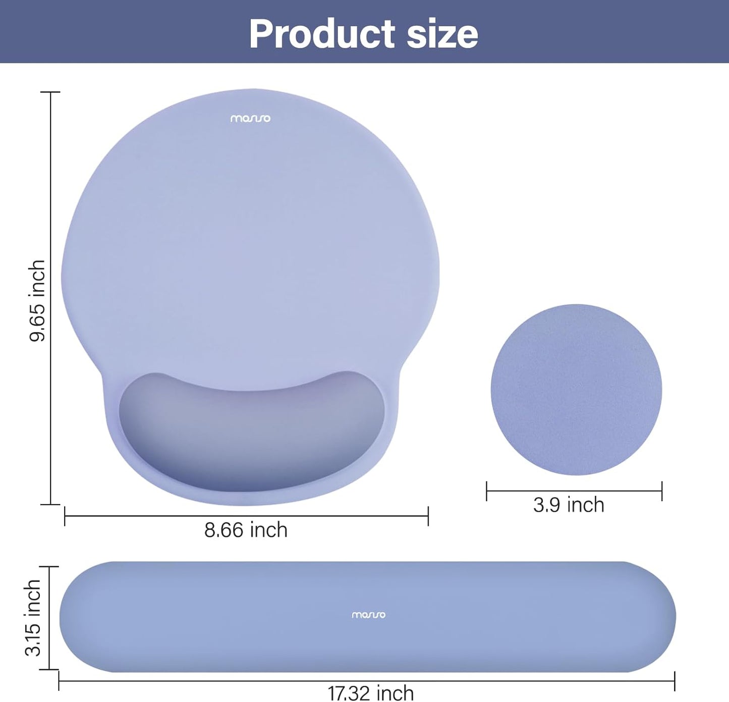 MOSISO Wrist Rest Support for Mouse Pad&Keyboard Set, Circle Curved Ergonomic Mousepad&Coaster Non-Slip Base Home/Office Pain Relief&Easy Typing Pad with Soft Cloth&Silicone Lining, Stone Blue