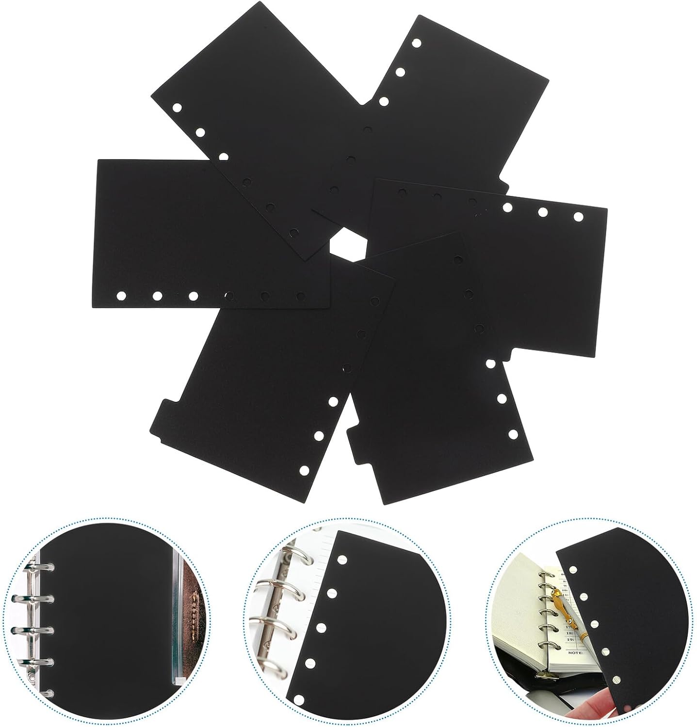 FUOYLOO 6 Sheets Sturdy Binder Dividers with Tabs for Ring Binders Notebook Indexing Pages Black Organizer Inserts for Planners and Notebooks