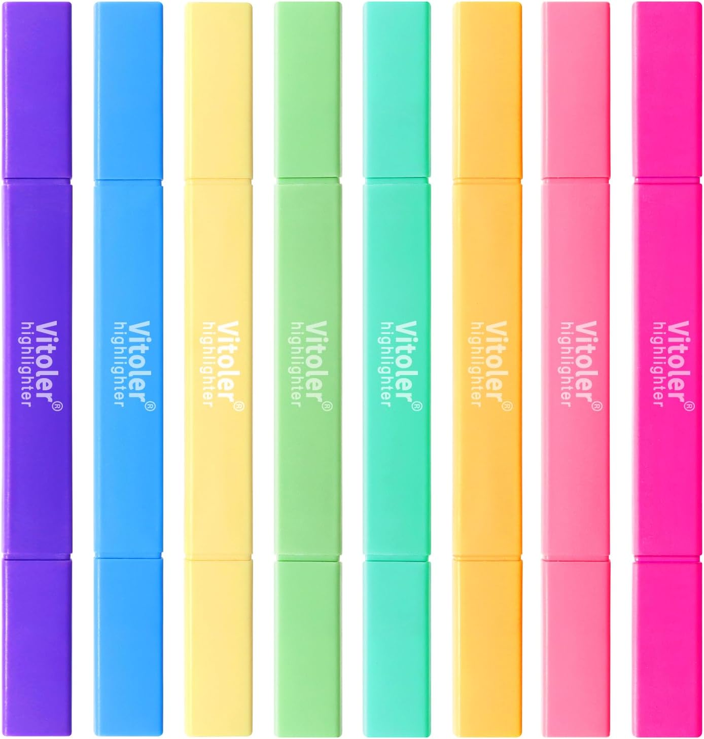 Vitoler Aesthetic Highlighters 8 Pack, Bible Highlighters Pastel Colors,Dual Tip Cute Highlighter For Journaling Supplies,School Accessories