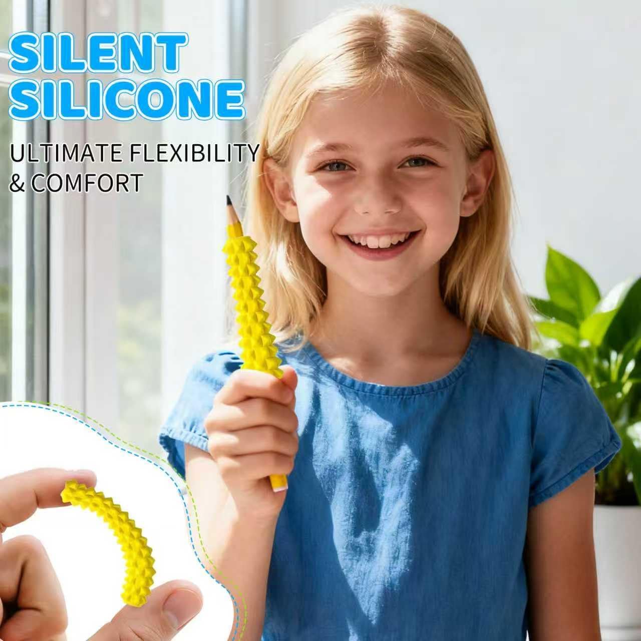 4-Pack Textured Silicone Pencil Grips-Autism Anxiety Relief for Kids & Adults,ADHD Tools & Sensory Focus,Quiet Classroom&Travel Fidget Tool for Focus,Keep Calm.