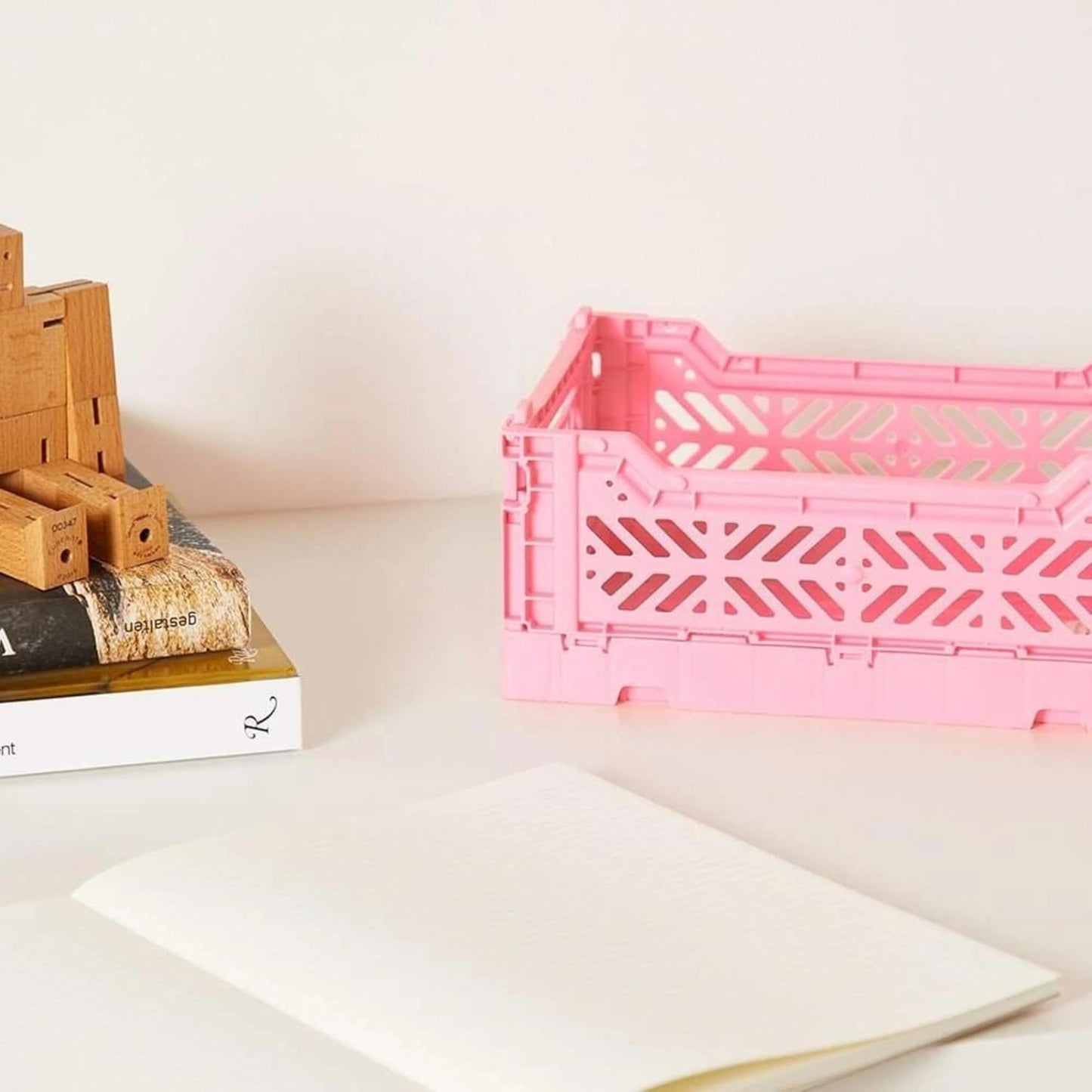 Collapsible Storage Box, Foldable Crate Organizer Bin with Handle, Stackable Crates for Home Organization (Pink-Blue-Cream, 4L - 3-Pack)