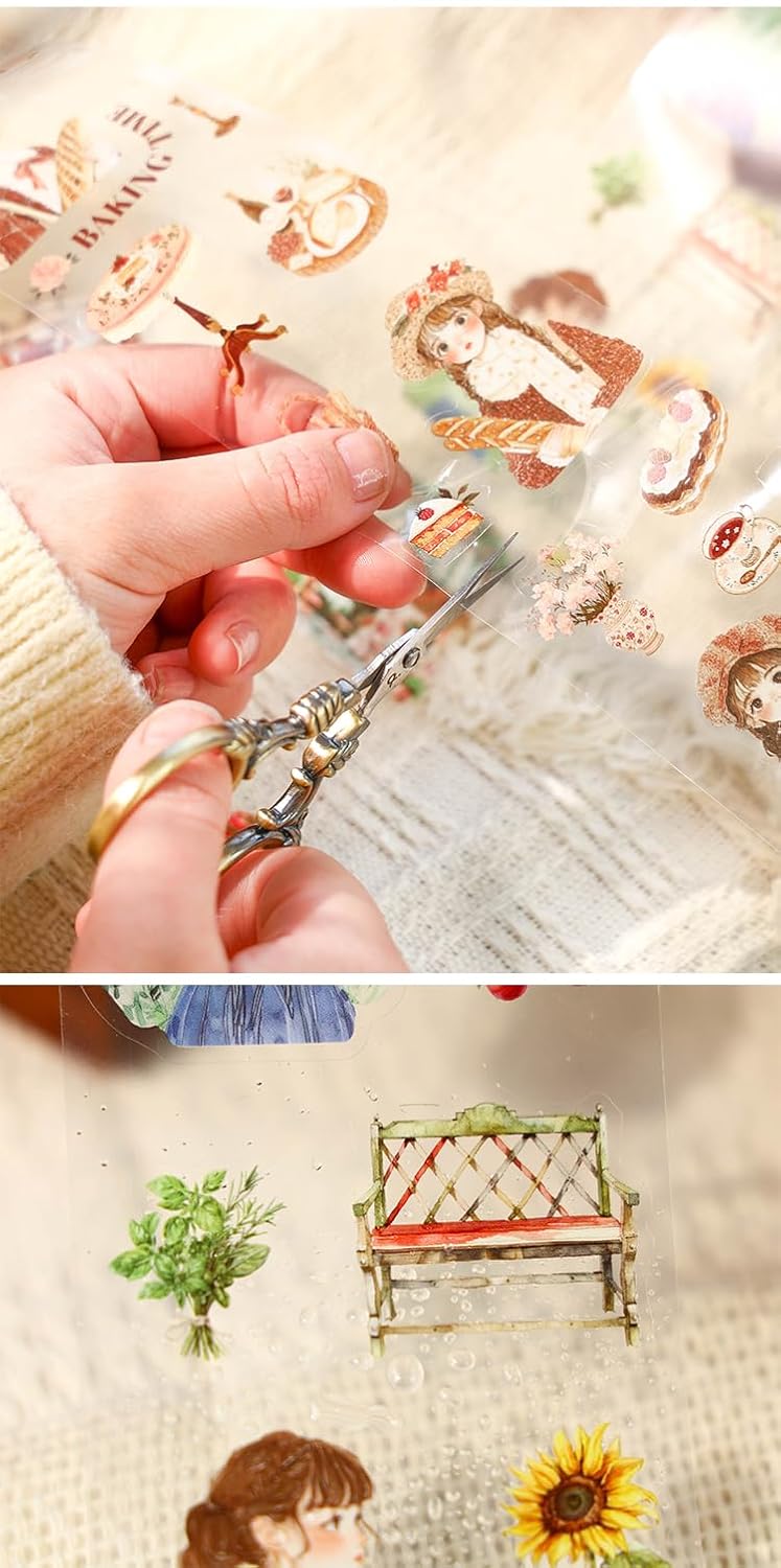 Alideco 6pcs Decorative Adhesive Tapes Vintage Flower Girl PET Tape Great for Bullet Journal Supplies, Arts, Scrapbook, DIY Crafts, Planners (shaonvdeqingyu)