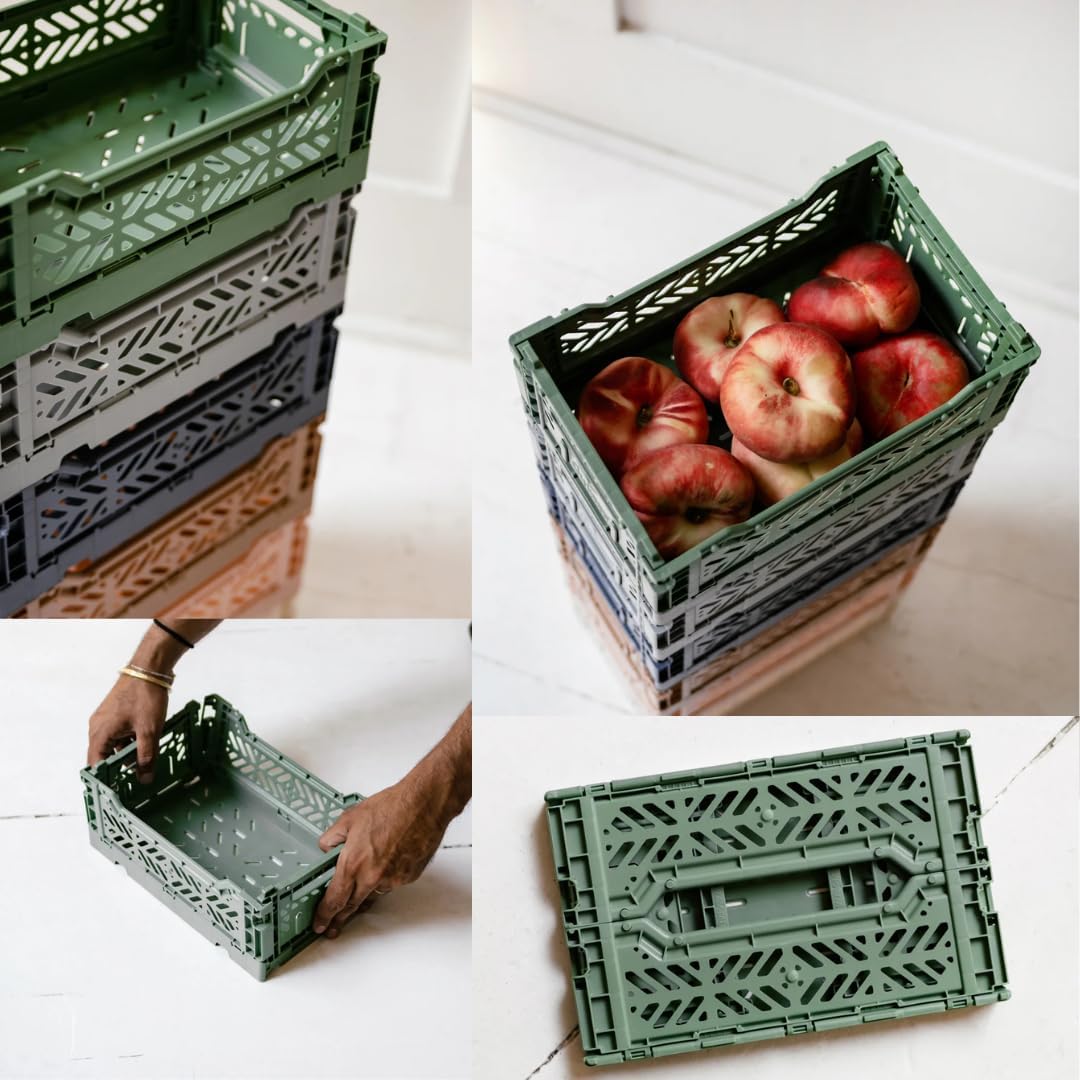 Collapsible Storage Box, Foldable Crate Organizer Bin with Handle, Stackable Crates for Home Organization