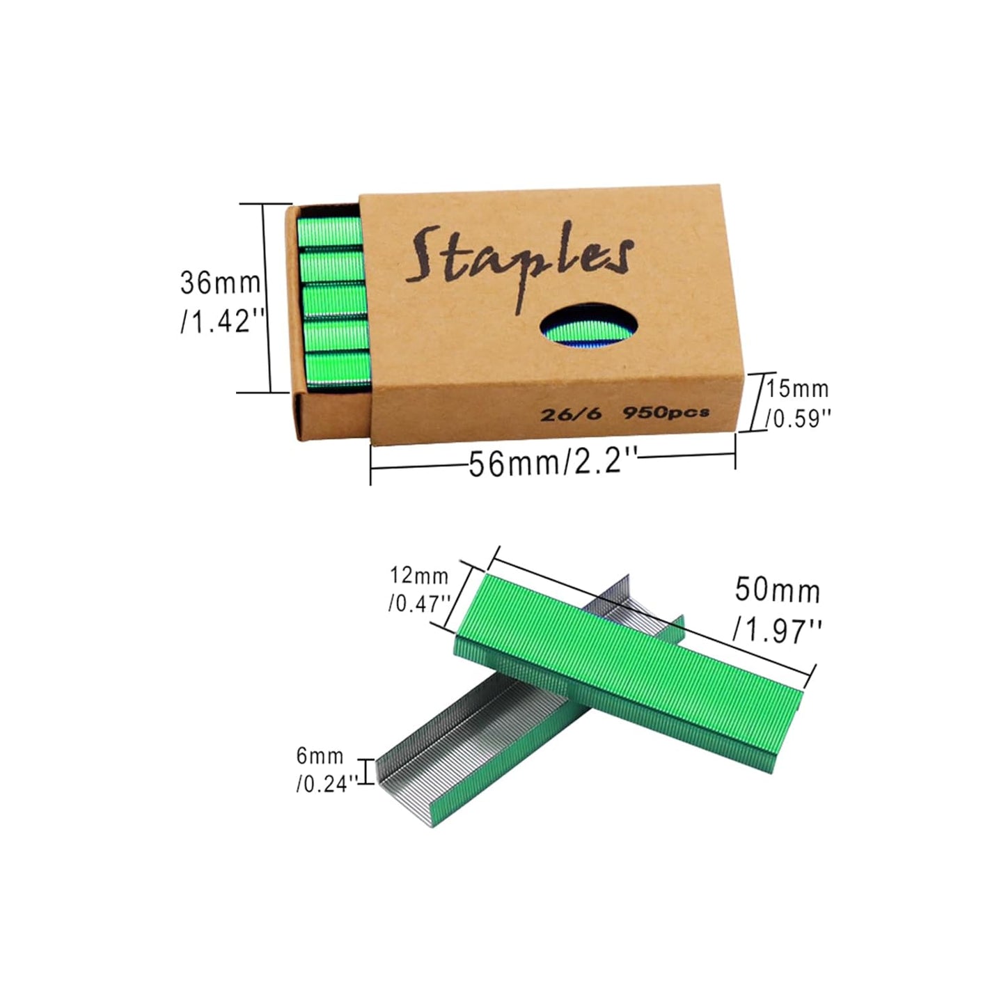NatSumeBasics 3000 Colored Staples 26/6 Standard Green Staple Refill for Desk Stapler, 1000 Per Pack, Total 3 Pack Staples (Green)