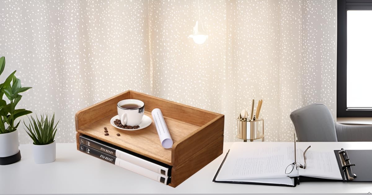 Wood Stackable Paper Trays for Office Supplies and Accessories - Desk Organizer Tray for Letter Document Magazine -Wooden Desktop File Folder Holder Shelf 2 Set Light(2CTP-LT)