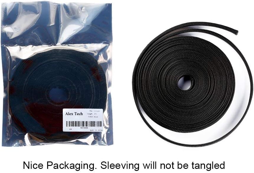 25ft - 1 inch PET Expandable Braided Sleeving – Black – Alex Tech Braided Cable Sleeve
