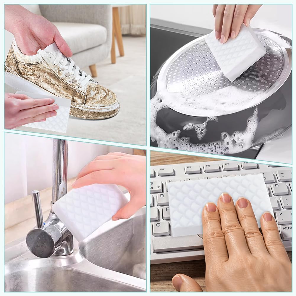 GLIMGLINT 12PK Magic Sponges Cleaning Eraser, Powerful Scrubber Foam Pads, 2X Density Stronger Sponge for Household, Multi-Surface Cleaning Supplies for Kitchen, Furniture, Bathroom, Sink, Wall