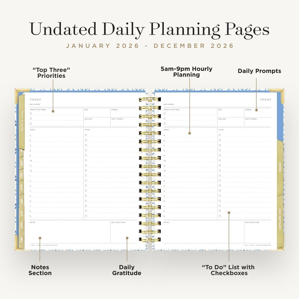 Day Designer 2026 Weekly Planner – Premium Planner for Stylish Organization. Combines Weekly & Monthly Calendars, Daily Schedule, Notes Pages, Goal Setting, Stickers, Pocket & More. Elegant Laminated Cover with Gold Accents (Casa Bella Design - 2026)