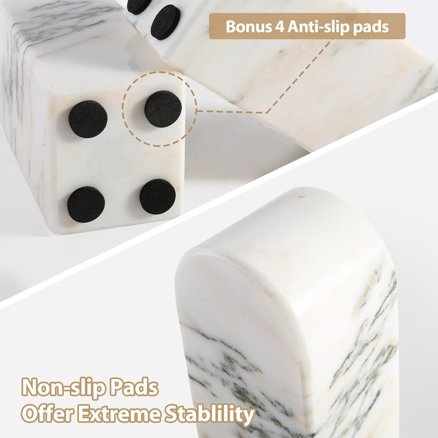 Koville Natural Marble Bookends for Shelves, 7lbs Heavy-Duty Marble Book Holders, Decorative Book Ends, Bookshelf Apartment Decor for Normal Books/CD/Video Games