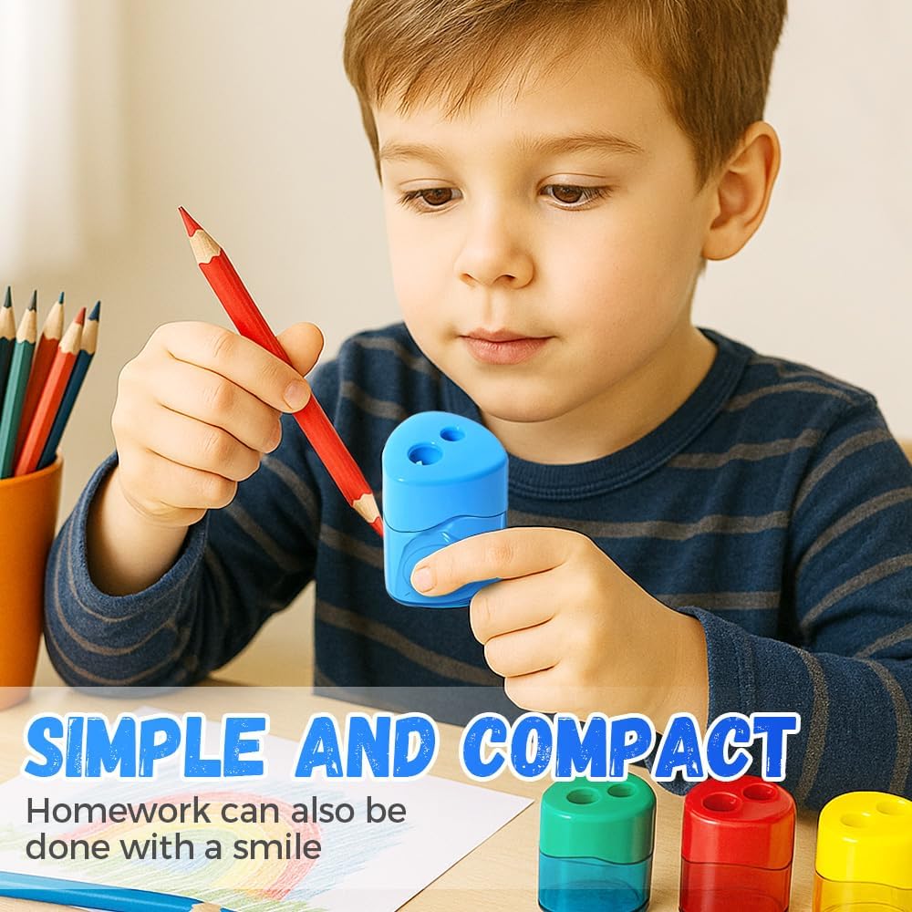 Pencil Sharpeners with Lid, Dual Holes Handheld Pencil Sharpener Manual for Standard and Jumbo Pencils, Compact Cute Sharpener for Kids Adults Students School Home Office (4*Ellipse)