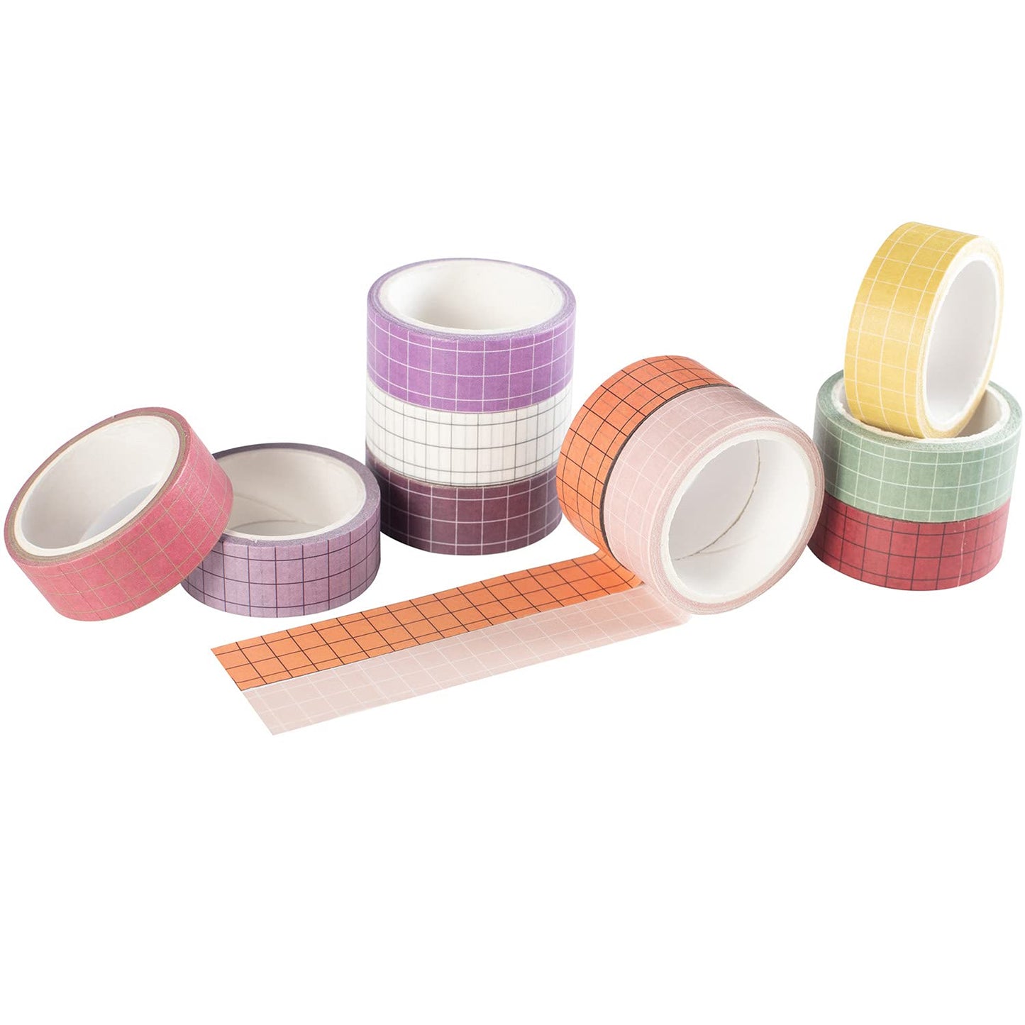 Grid Washi Tape Set 10 Rolls Plaid Decorative Tapes for Journals, Planners, Scrapbooking, Gift Wrapping, DIY Crafts (Tulip)