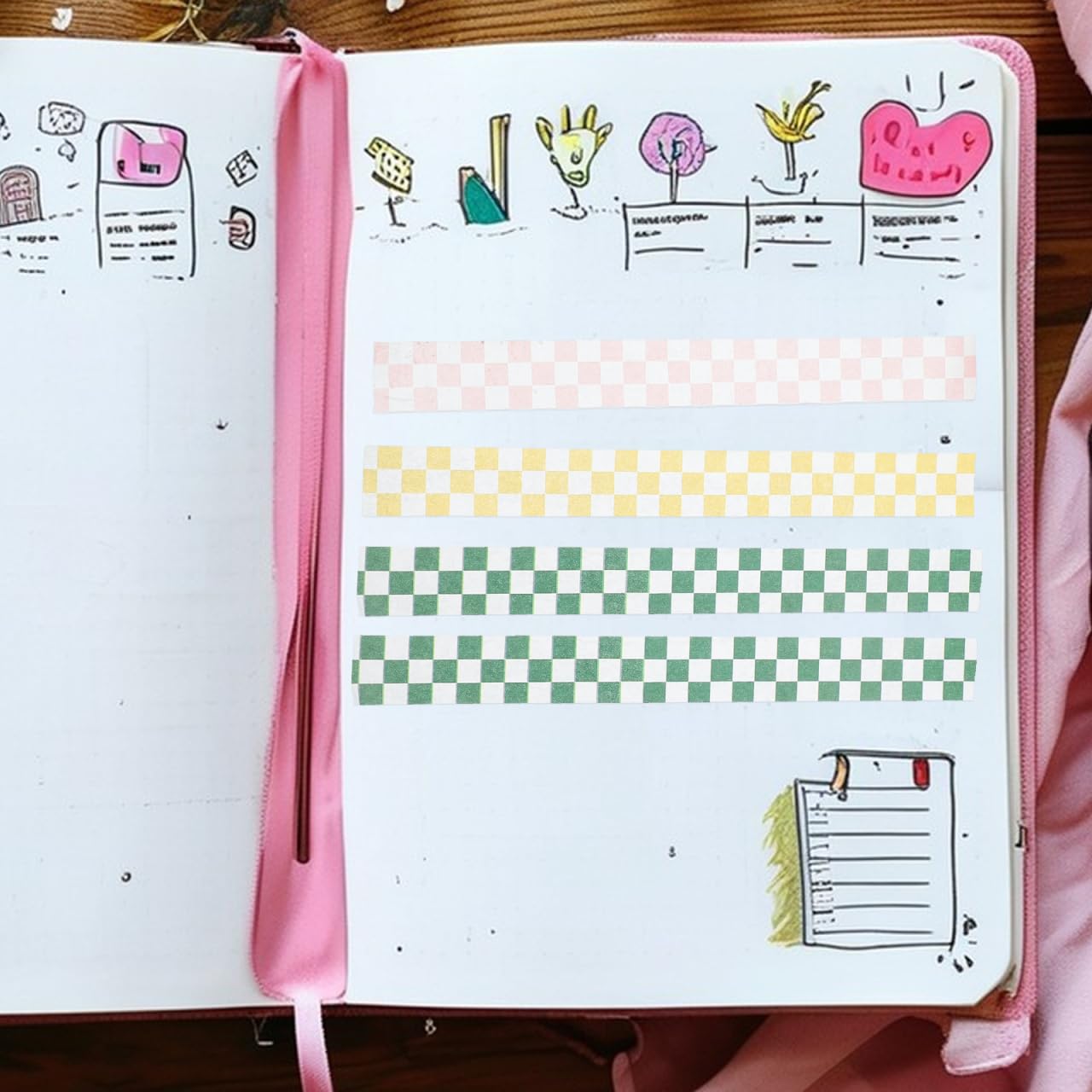 VILLCASE Decorative Grid Washi Tape Set 6 Rolls 9.8Ft X 0.59In Colored Checkered Masking Tape for Scrapbooking Journals Planners Wrapping DIY Crafts