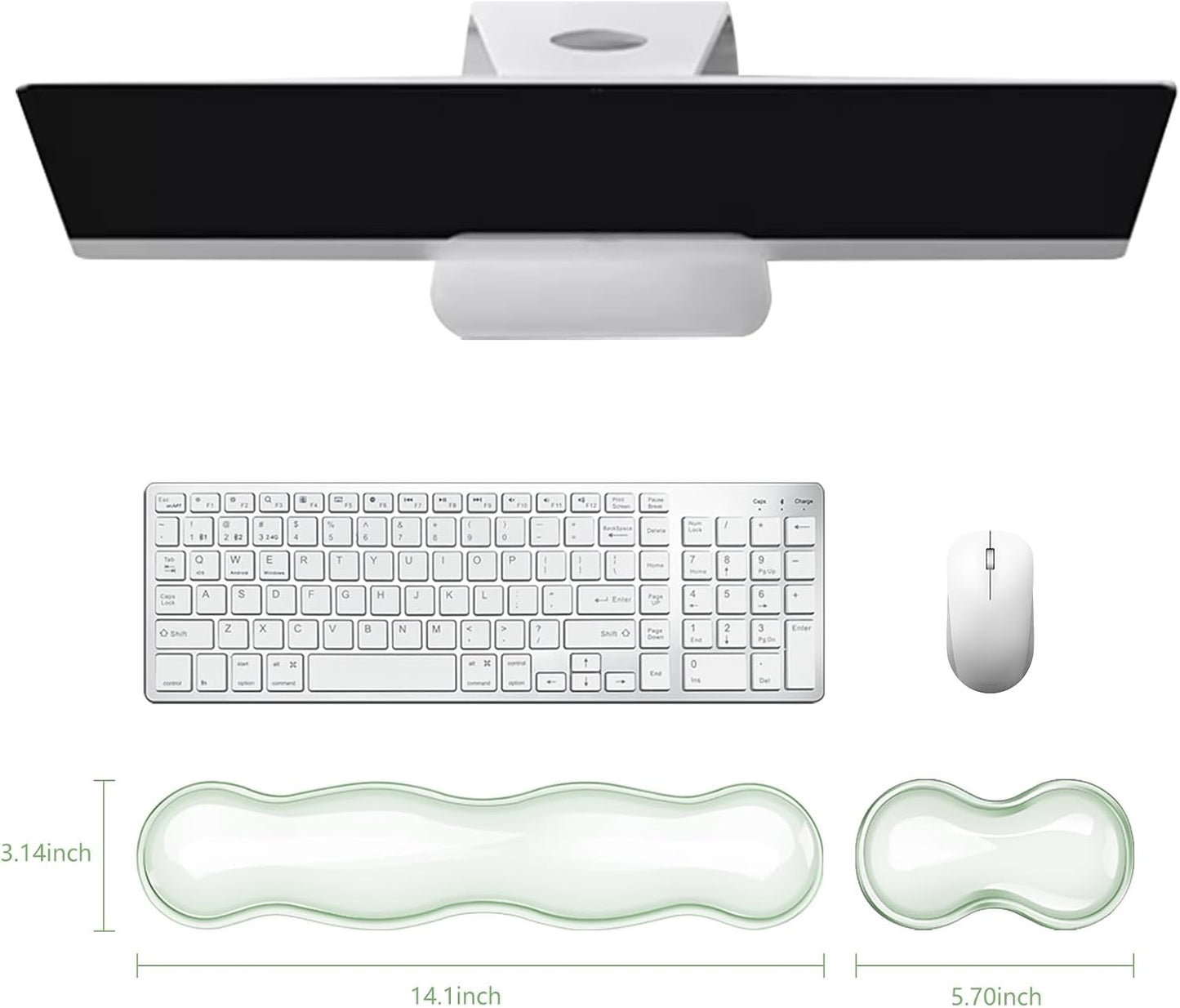 Gel Keyboard and Mouse Wrist Rest, Cute Wrist Support and Arm Support Keyboard Rest for Keyboard and Mouse Typing Pain Relief,Suitable for Office/Computer/Laptop/Gaming(Transparent Green Set )