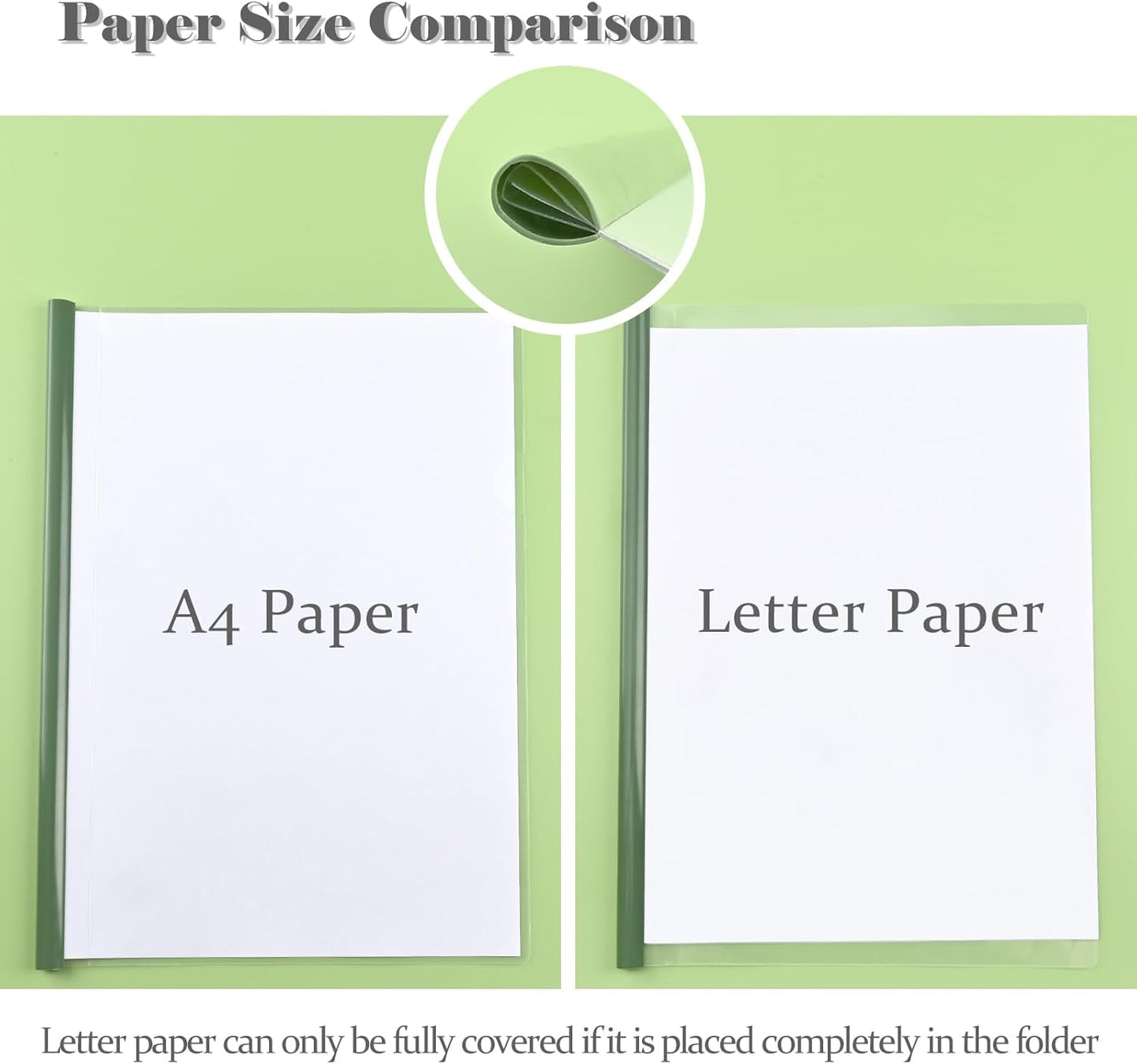 BAYTORY 10 Pack Clear Report Covers with Sliding Bar, Project Folders for A4 and Letter Size Paper, Resume Folder Presentation Binder for School Business, 60 Sheet Capacity/Pack (Green)