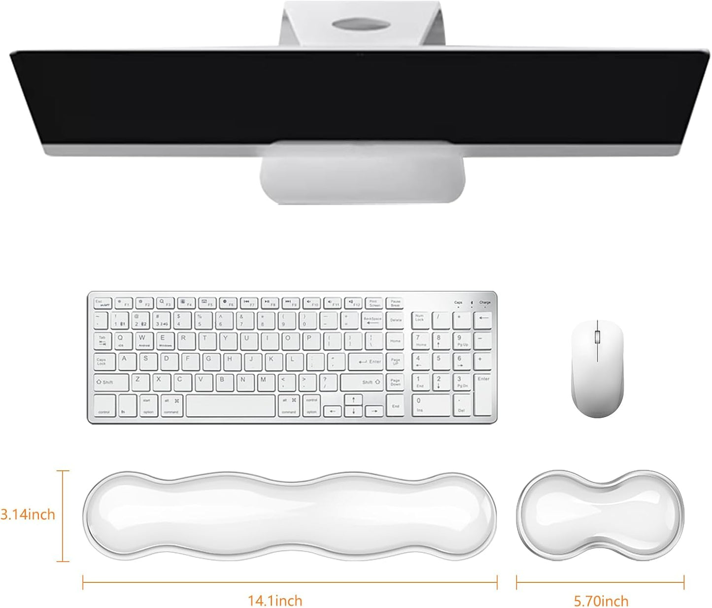Gel Keyboard Wrist Rest, Cute Wrist Support and Arm Support Keyboard Rest for Keyboard and Mouse Typing Pain Relief,Suitable for Office/Computer/Laptop/Gaming(Transparent White Set )
