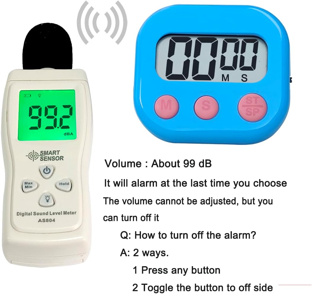 Timers, BESTWYA Magnetic Timer with Clear LCD Screen 3 Big Buttons On/Off Switch Count Up and Down Function for Kitchen,Study,Work,Exercise Training,Outdoor Activities (6,6 Colors)