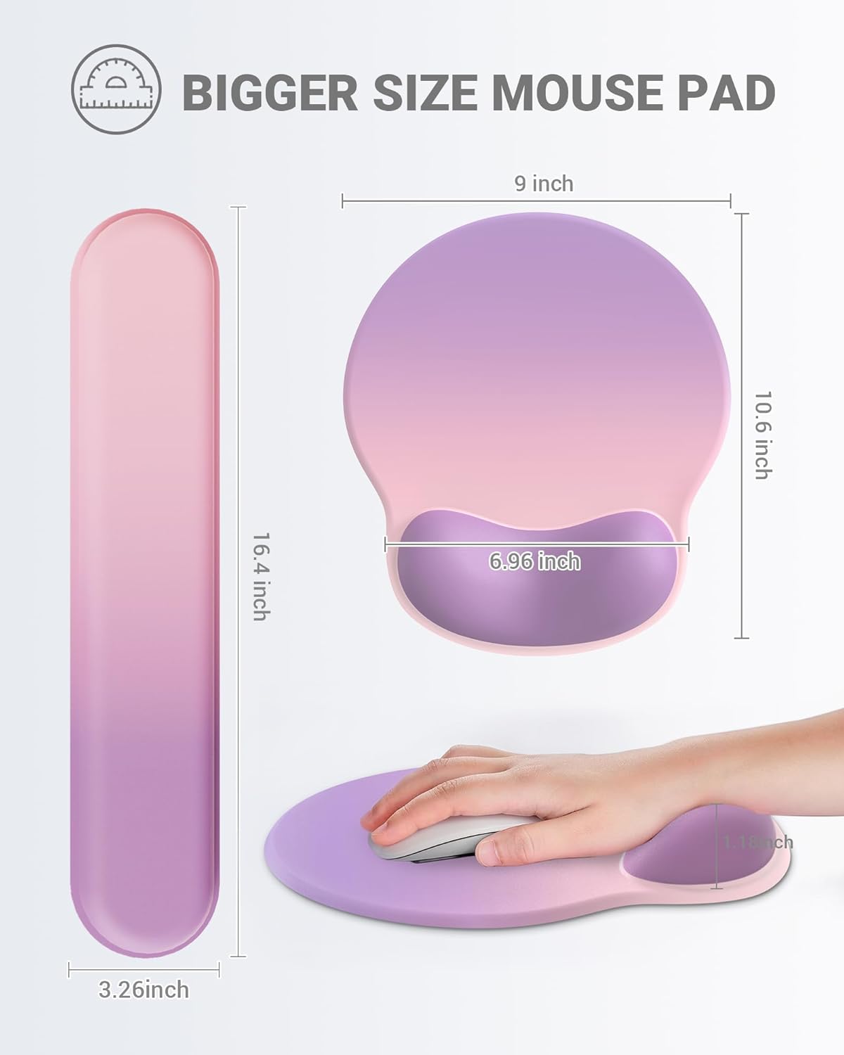 Ergonomic Mouse Pad Wrist Support Set, Memory Foam Keyboard Wrist Rest Set, Keyboard Pad, Non-Slip Base Mousepad(Gradient Pink Purple Set)