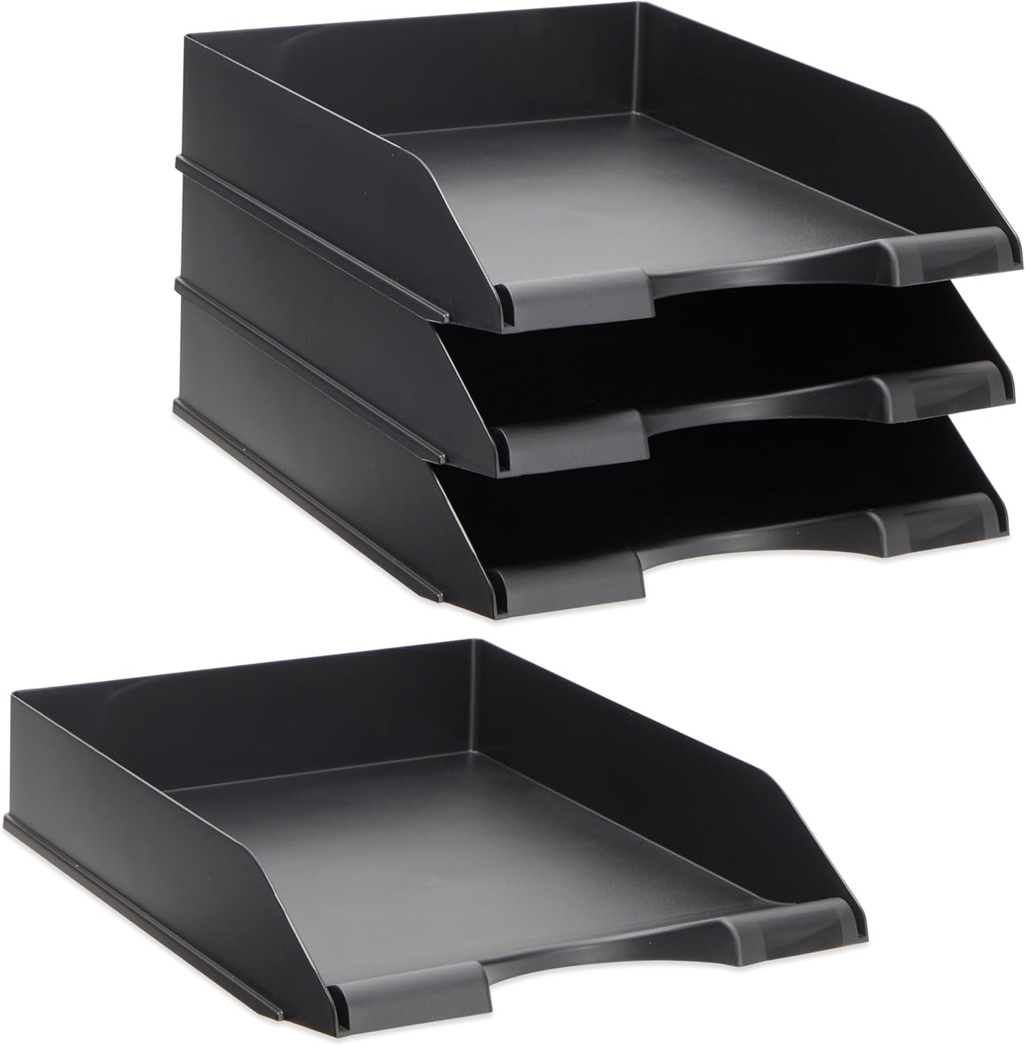Stockroom Plus Letter Tray - Stackable Desk Organizer Trays - Desktop File Organizer - Mail & Document Storage - Pack of 4, Black, 10 x 13.5 x 2.5 in