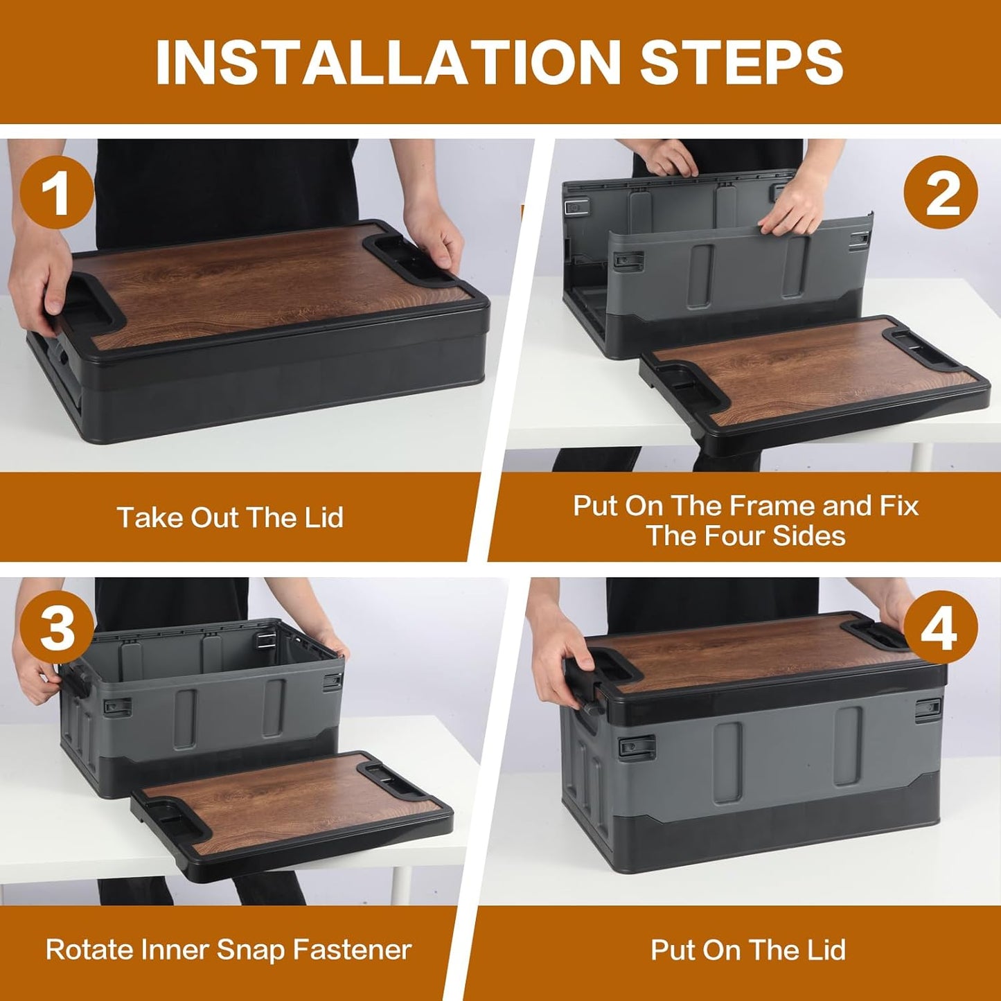 Collapsible Storage Bins with Lids, Portable Foldable Box with 2 Side Doors, Organizing Stackable Storage Cases Large Heavy Duty Utility Crates for Camp Fishing Car RV (Medium-35L)