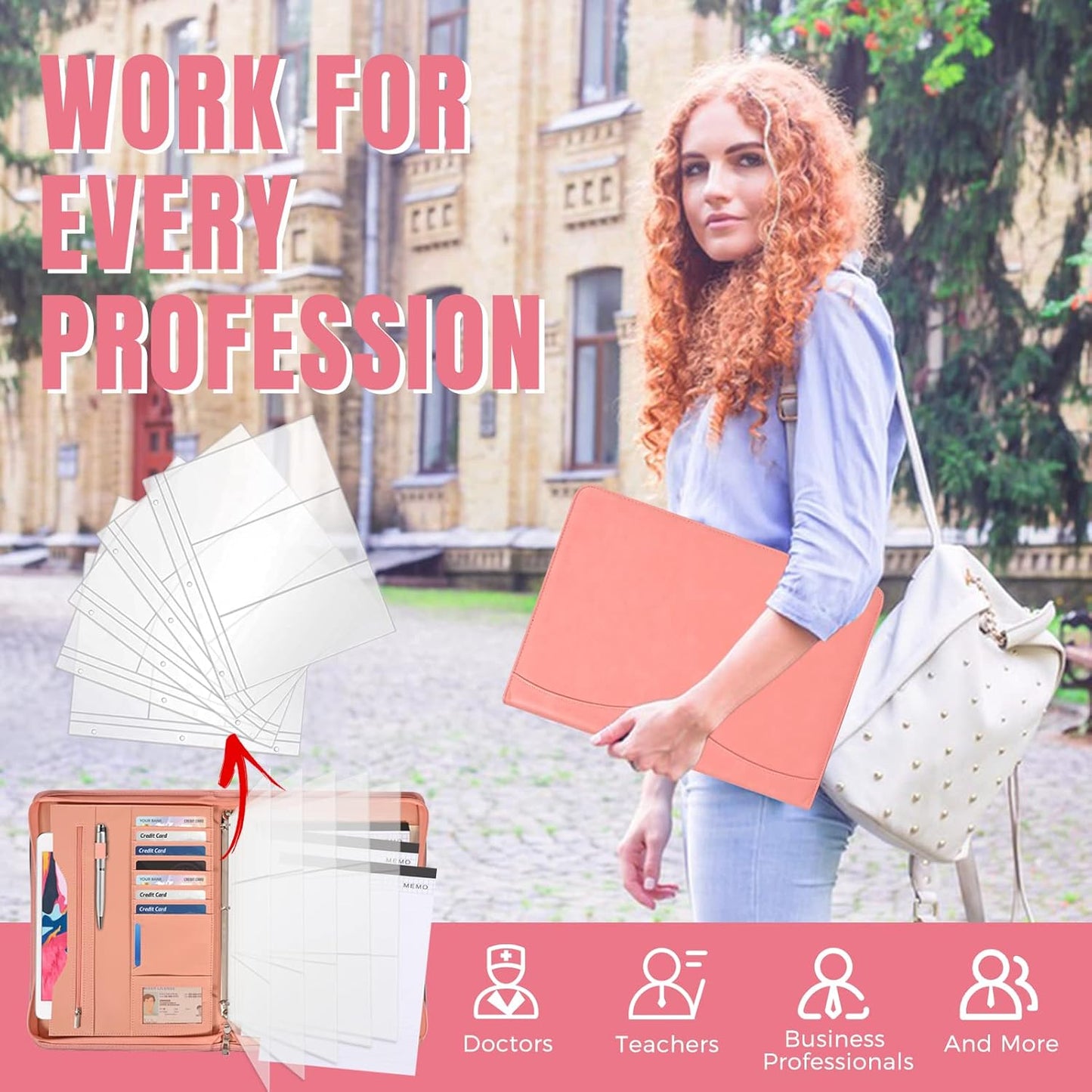 3-Ring Padfolio Portfolio Binder Organizer,PU Leather Folder Binder Business Planner Notebook Zippered Portfolio for Women/Men with Document Sleeve,Letter/A4 Size Clipboard