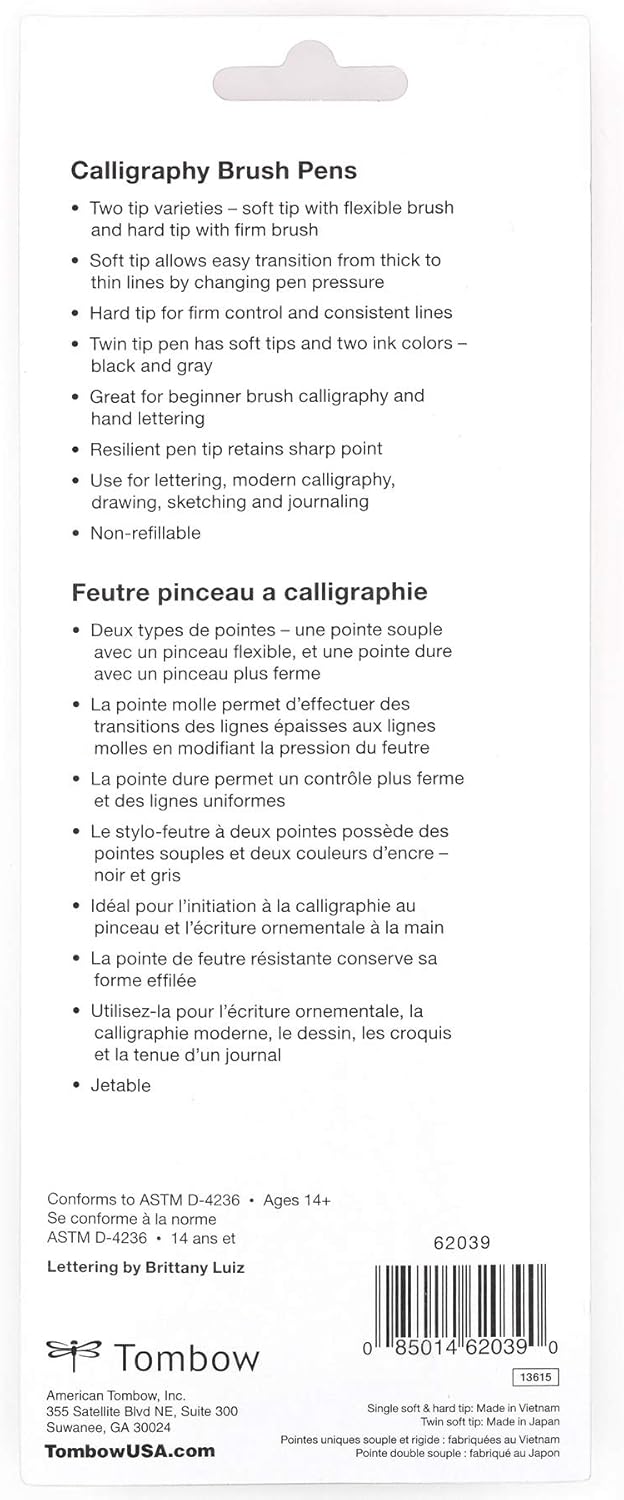 Tombow 62039 Fudenosuke Brush Pens, 3-Pack. Soft, Hard, and Twin Tip Markers for Calligraphy and Art Drawings