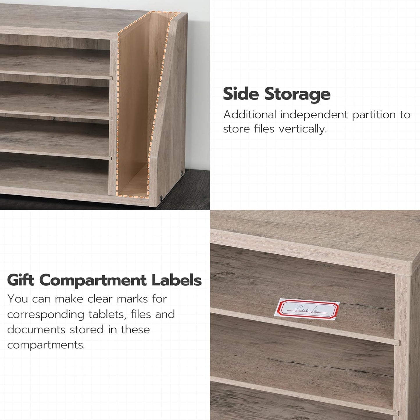 HOOBRO Mail Sorter, Literature Organizer with Adjustable Shelves, Paper Organizer for Office, Home, Wood Countertop Mail Sorter, File Holders, Magazines, Greige BG41WF01N1