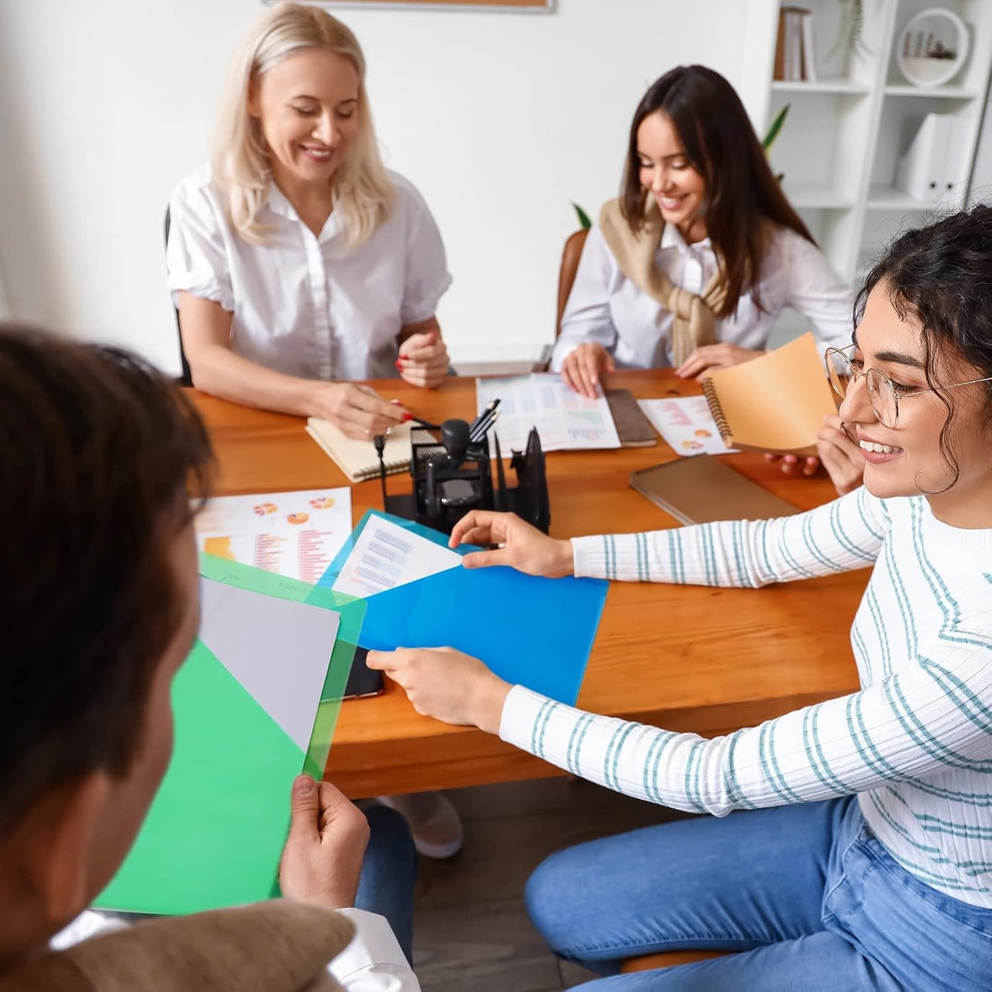 Maitys 30 Pack Binder Pockets 3 Hole Punch Clear Plastic Document Folders Binder Organizer Store Letter Size 8.5x11 Inch Paper Folders with Pockets Slash File Jacket for Office (Candy Color)