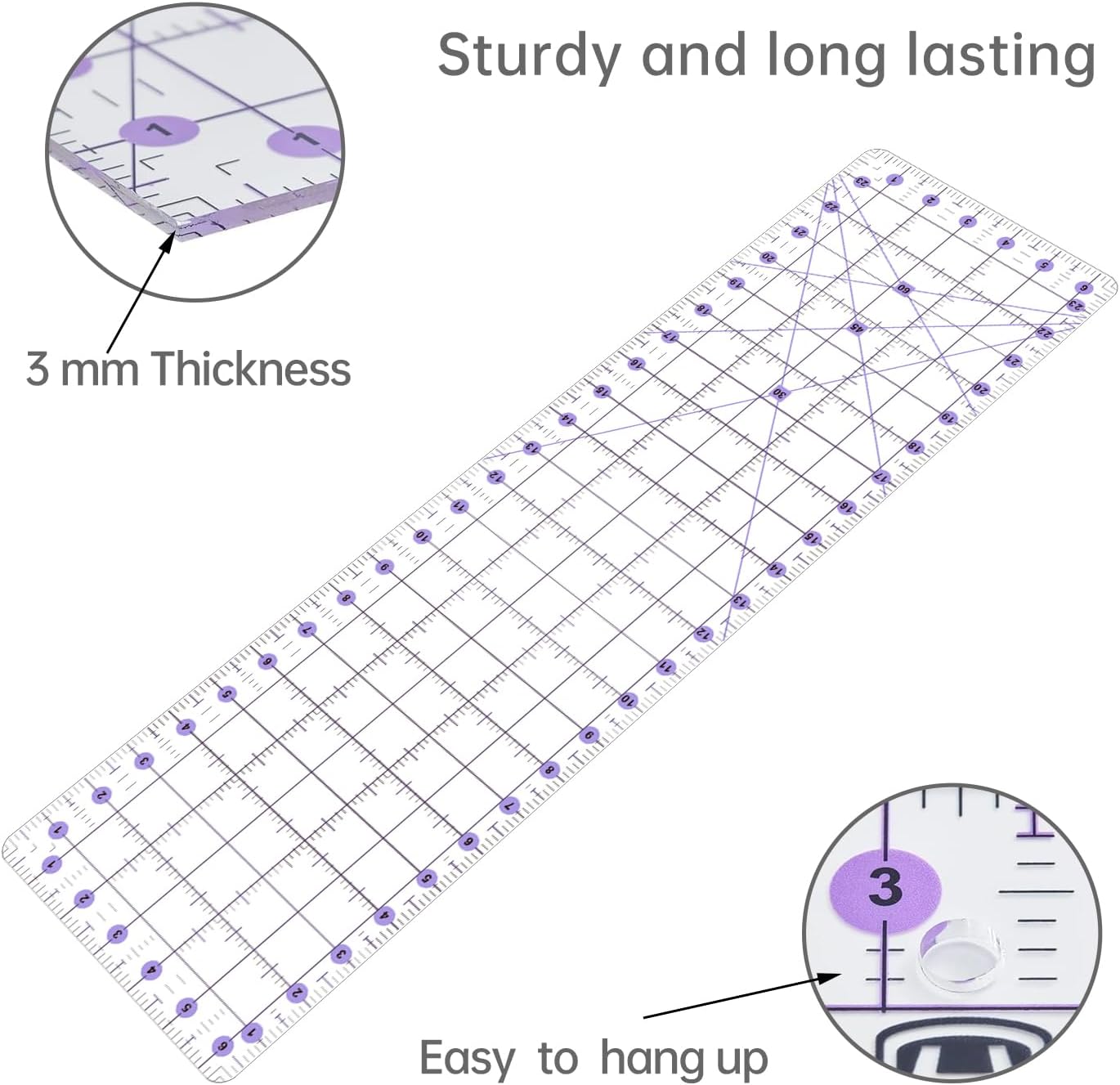 Headley Tools Rotary Cutter Set - 45mm Fabric Cutter, 5 Extra Rotary Blades, A1 Cutting Mat, Quilting Ruler and Sewing Clips, Craft Knife Set, Ideal for Crafting, Sewing, Patchworking, Purple