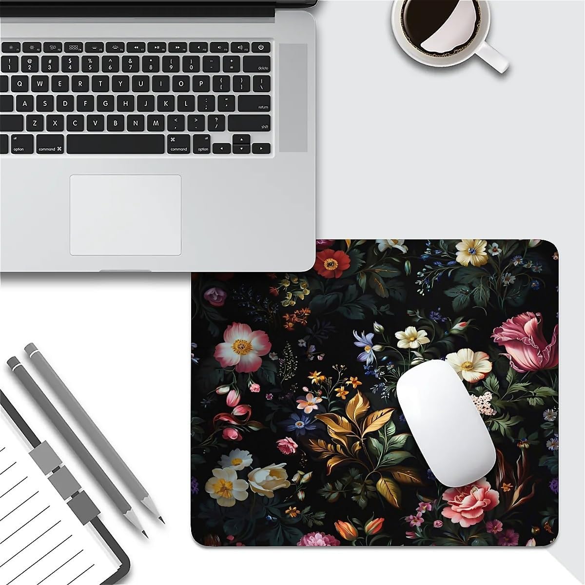 Square Mouse Pad Retro Oil Painting Flowers Plants, Personalized Premium-Textured Custom Mouse Mat Design, Washable Mousepad Cloth, Non-Slip Rubber Base Computer Mouse Pads for Wireless Mouse