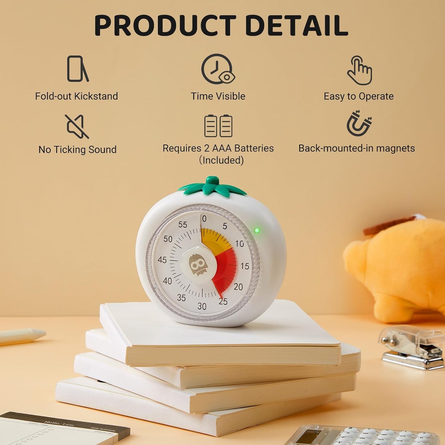 Visual Timer for Kids, 60-Minute Countdown Timers for Classroom Office Kitchen with Silent Operation, Kids Timer for Teaching with Cute Design, 4-Color Zone Pattern Pomodoro Timers