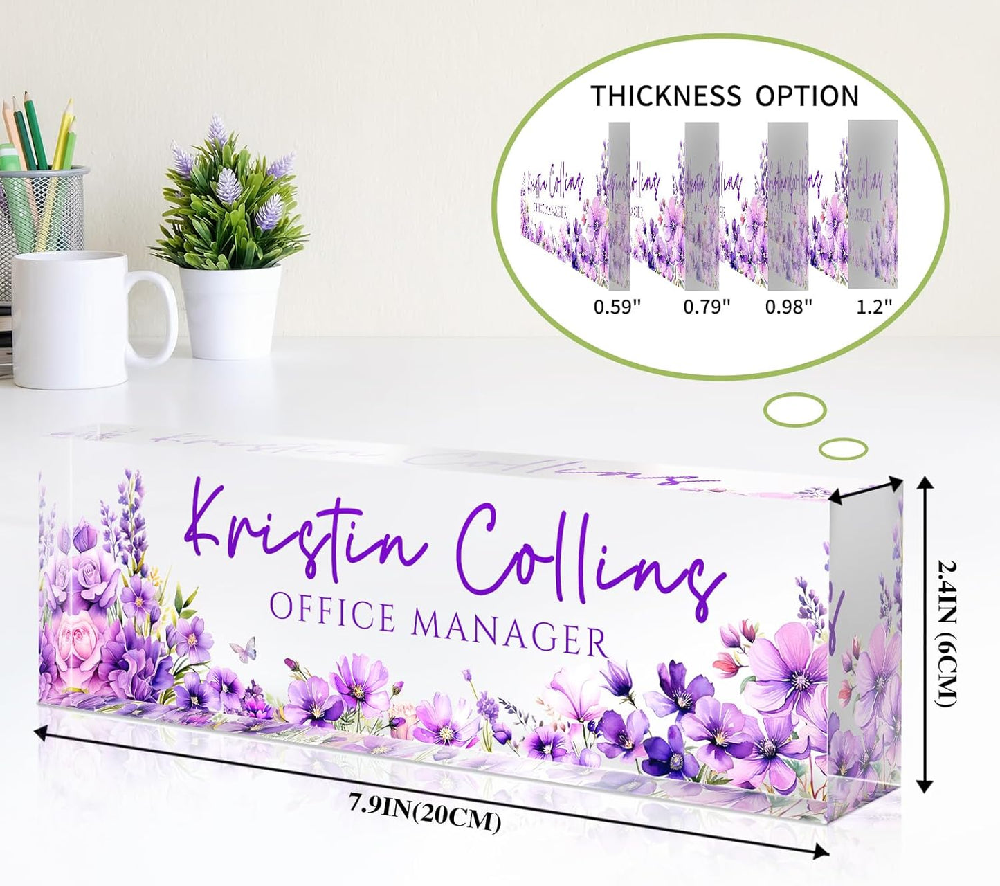 Custom Name Plate for Desk, Personalized Desk Name Plate on Clear Acrylic Glass, Appreciation Gifts for Teacher Employee Boss Coworkers Nurse, Office Desk Accessories for Women Men (Eggplant)
