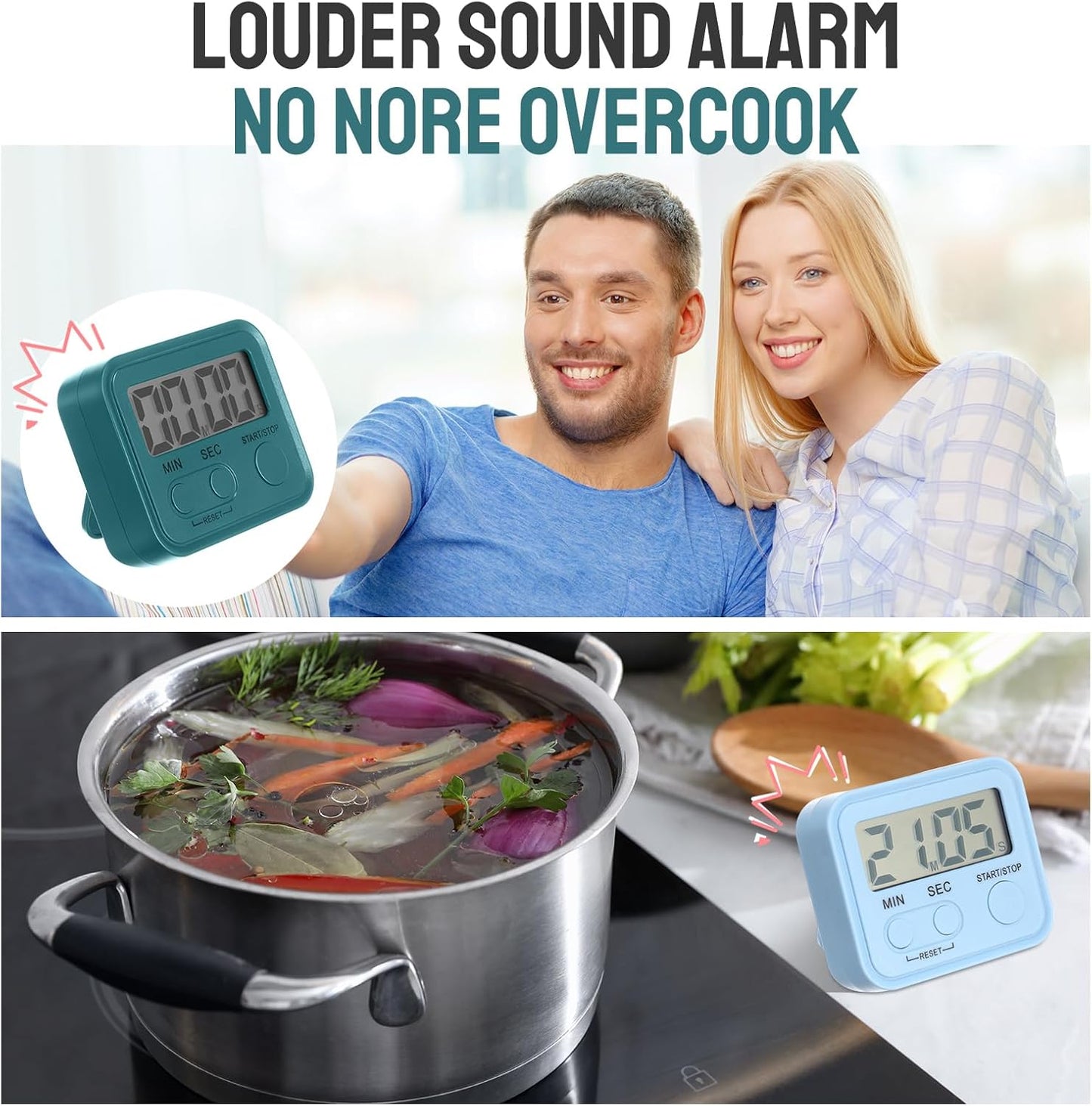 Weewooday 24 Pcs Digital Kitchen Timer Magnetic Timer Bulk On/Off Switch Minute Second Count up Countdown Loud Alarm for Exercise Cook Baking (Vivid Color)