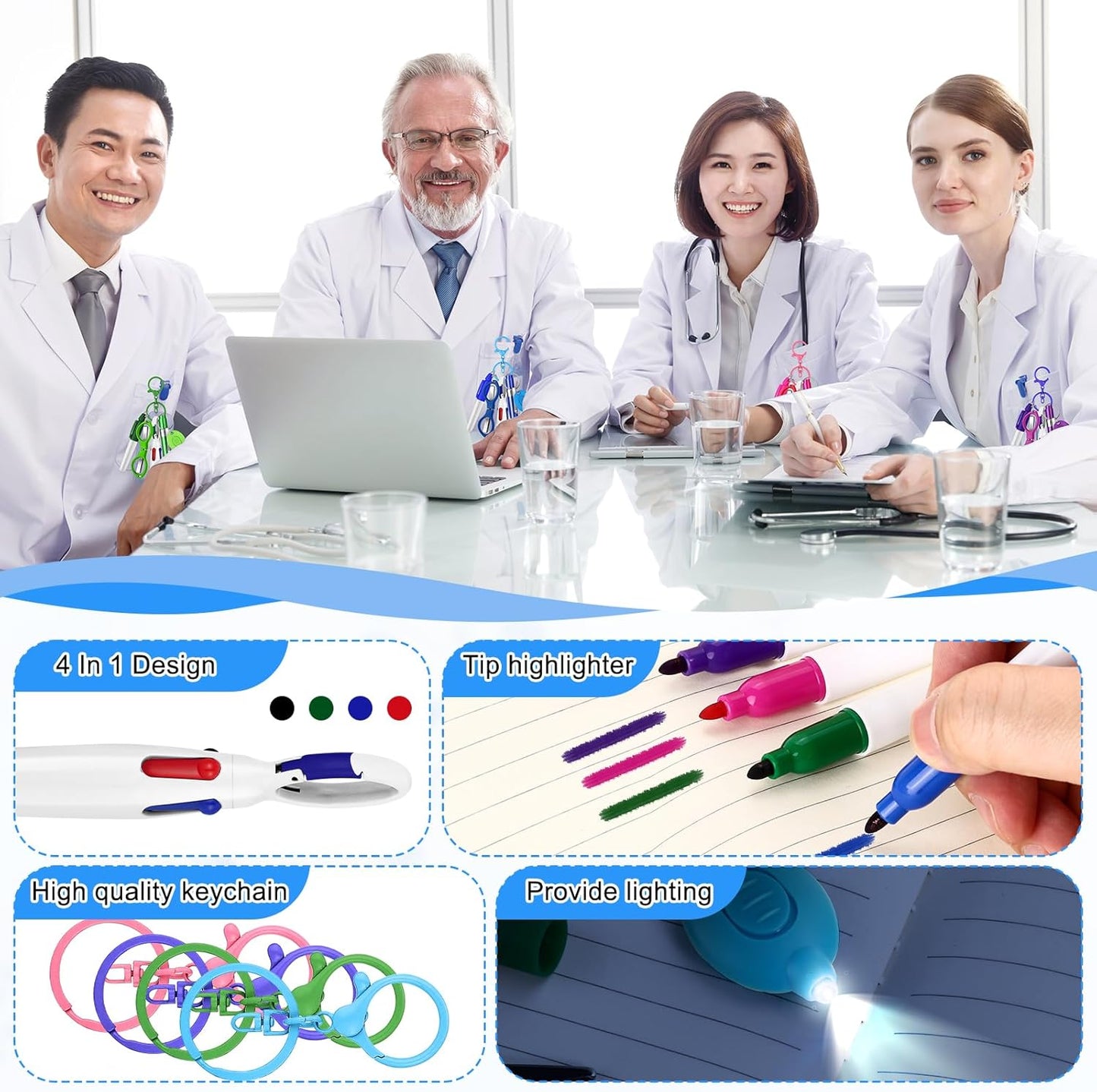 24 pcs Nurse Pen Set Include Permanent Marker Pen Pen Lights for Nurses Retractable Ballpoint Pen Nursing Keychain Clip Foldable Scissors LED Flashlight Keychain for Nurses (Blue Green Pink Purple)