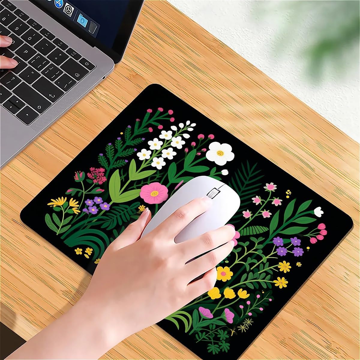 Square Mouse Pad Flowers Plants 1, Personalized Premium-Textured Custom Mouse Mat Design, Washable Mousepad Cloth, Non-Slip Rubber Base Computer Mouse Pads for Wireless Mouse
