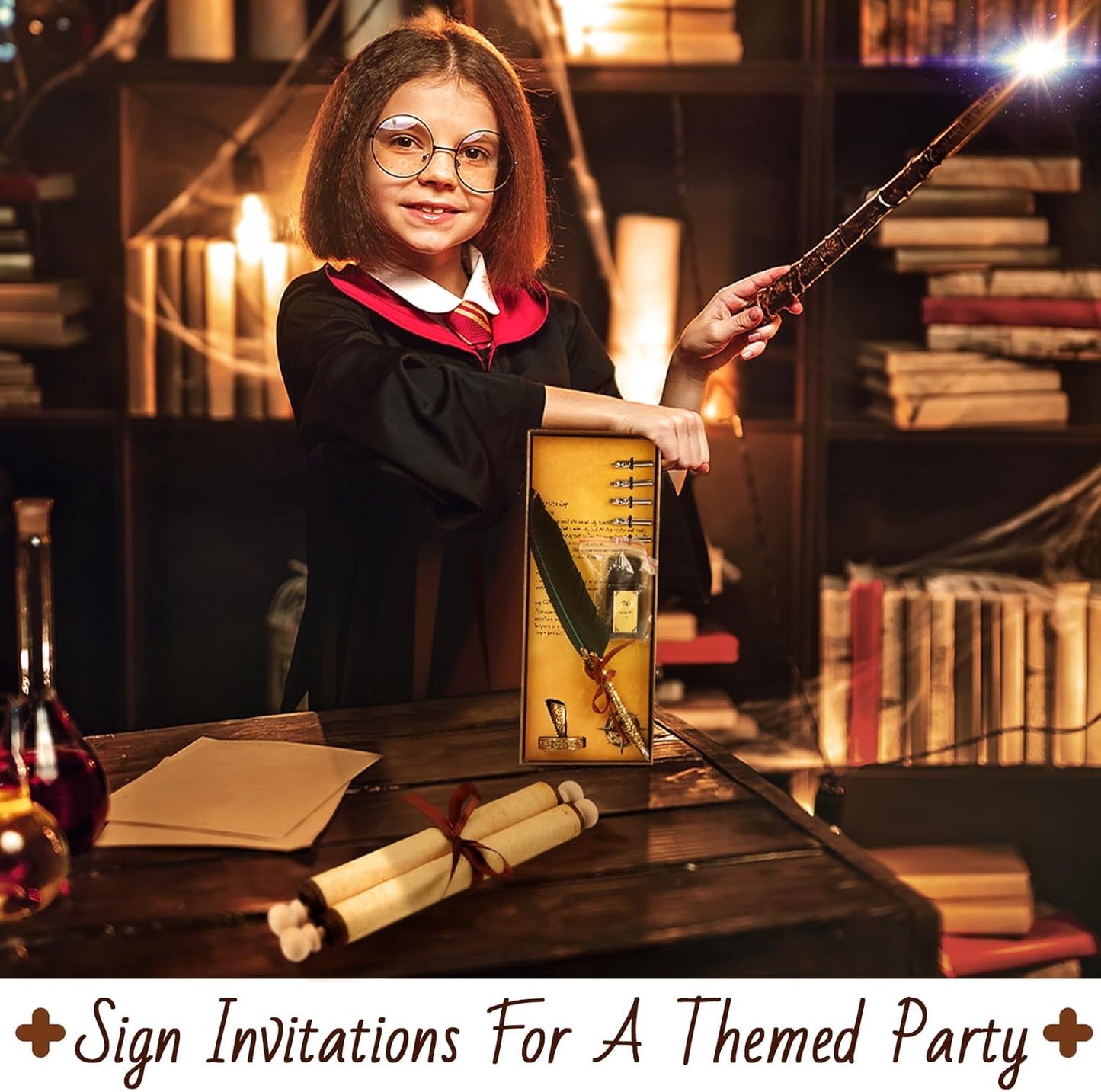 Epakh 2 Blank Scroll Paper with Wood Rods and 1 Feather Pen Set Vintage Christmas Scroll Prop Calligraphy Quill Pen with Nibs Inkwell Stand for Nice List Wedding Vows Writing Cosplay Prop Invitation