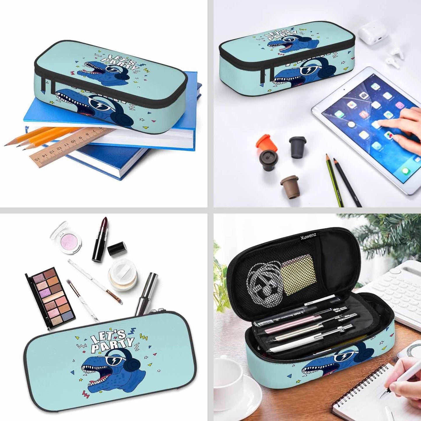 Dinosaur Pencil Case Lets Party Animal Glasses Wearing Headphone Rock Large Large Capacity Pen Pouch for School Student Office Adult Girl Boy