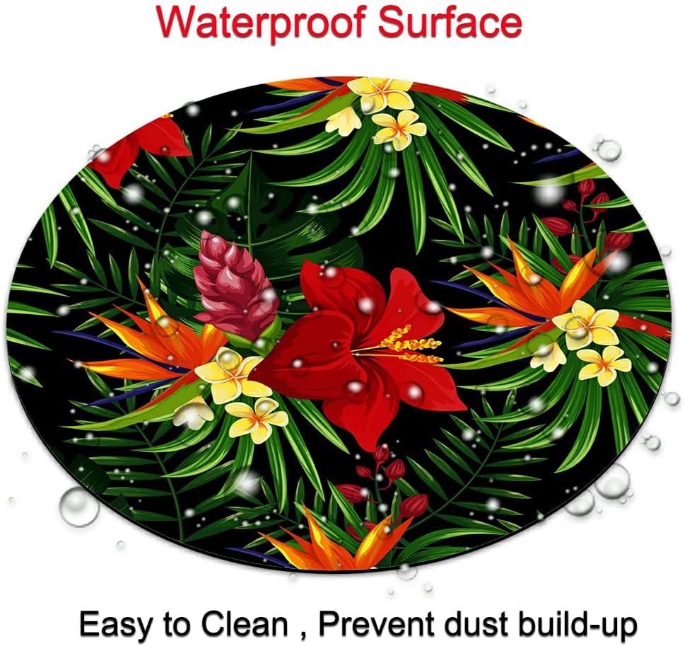 Rainforest Seamless Pattern Tropical Leaves, Tropical Jungle Plants and Exotic Flowers Round Mousepad, Personalized Custom Design Mouse Pads,Mousepad for Laptop Computers(plant1)