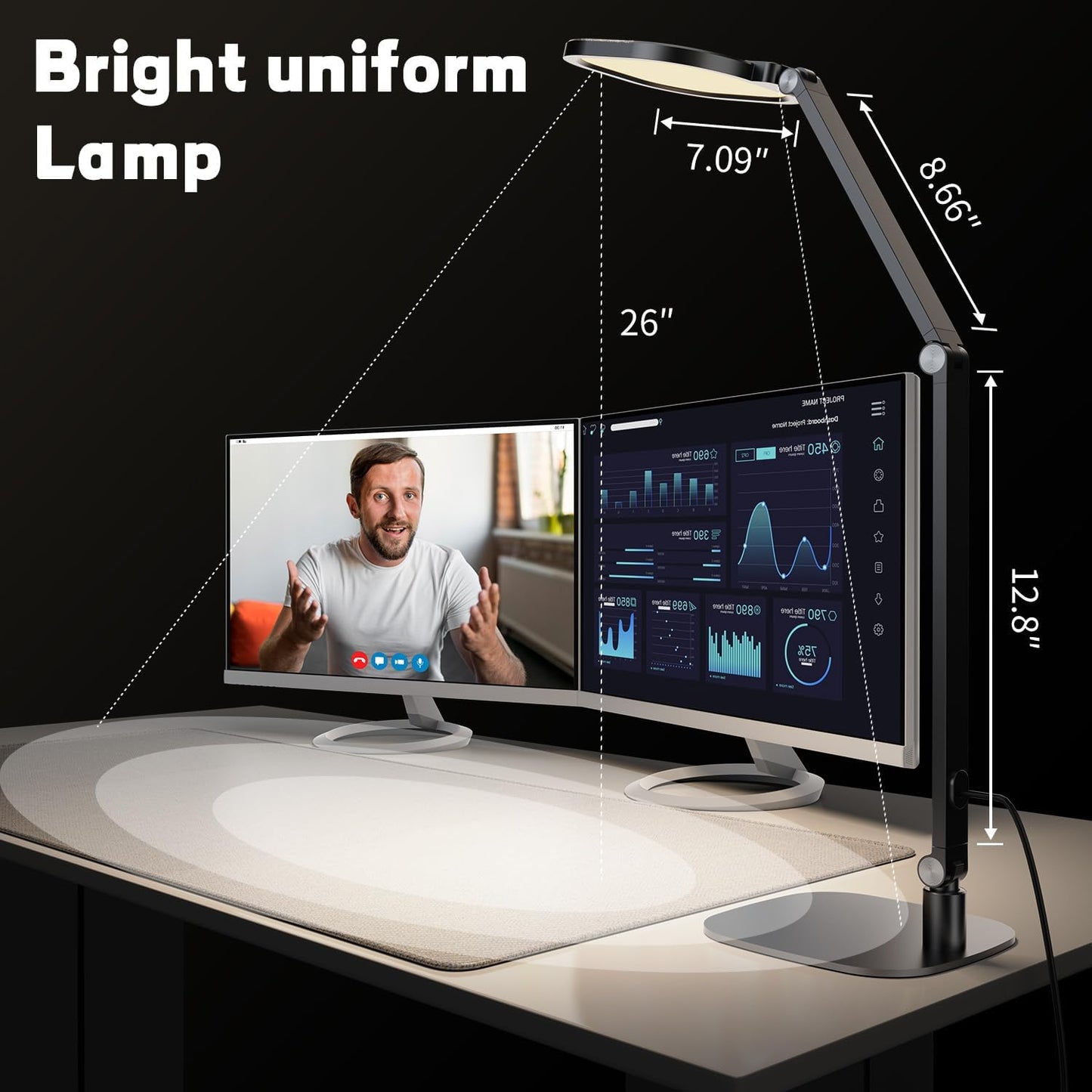 LED Desk Lamp for Home Office, Eye-Caring Modern Desk Light, 3 Color Temperature 10 Brightness Computer Light, Dimmable Desk Light with Memory & Timer Func, Metal Swing Arm Table Lamp