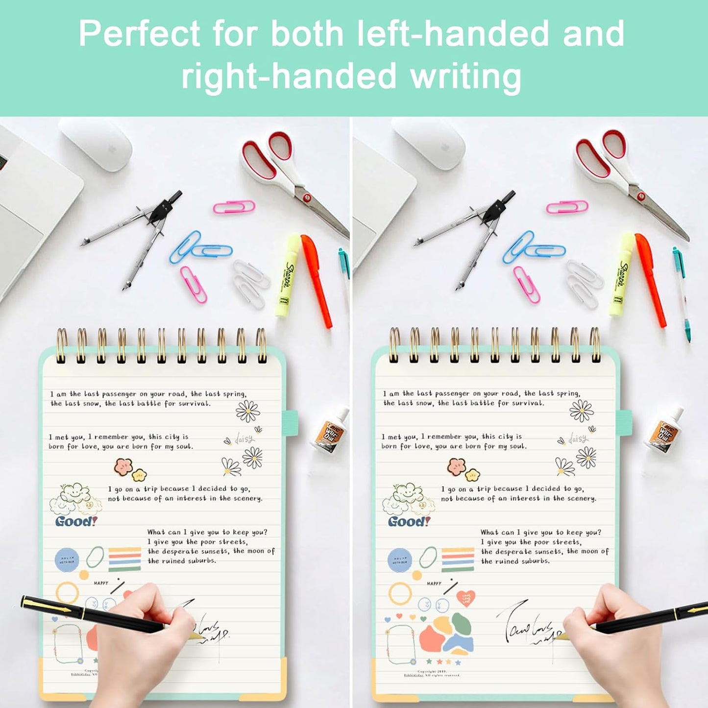 Aesthetic Top Spiral Notebook, A5 Linen Hardcover Top Bound Steno Pads, 240 Pages 100gsm Thick Lined Paper Left Handed Notebook Journal for Work, School, Church Writing - Green, 5.9" x 8.5"