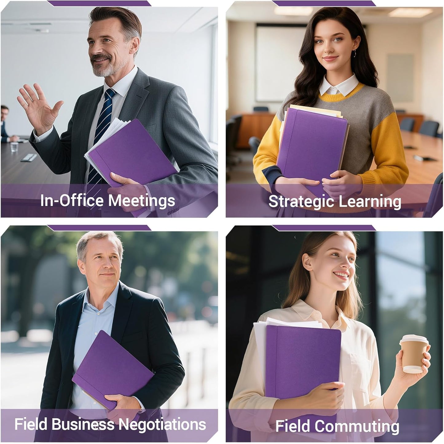 Professional Faux Leather Padfolio with Clipboard – Business Portfolio Organizer Folder & Resume Folder with Card Slots, Pen Holder, and Notebook Organizer, A4 Writing Pad for Office, Purple