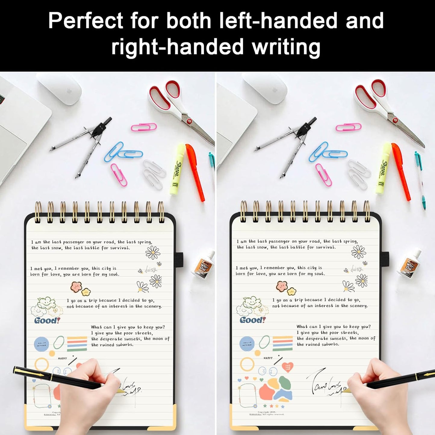 Aesthetic Top Spiral Notebook, A5 Linen Hardcover Top Bound Steno Pads, 240 Pages 100gsm Thick Lined Paper Left Handed Notebook Journal for Work, School, Church Writing - Black, 5.9" x 8.5"