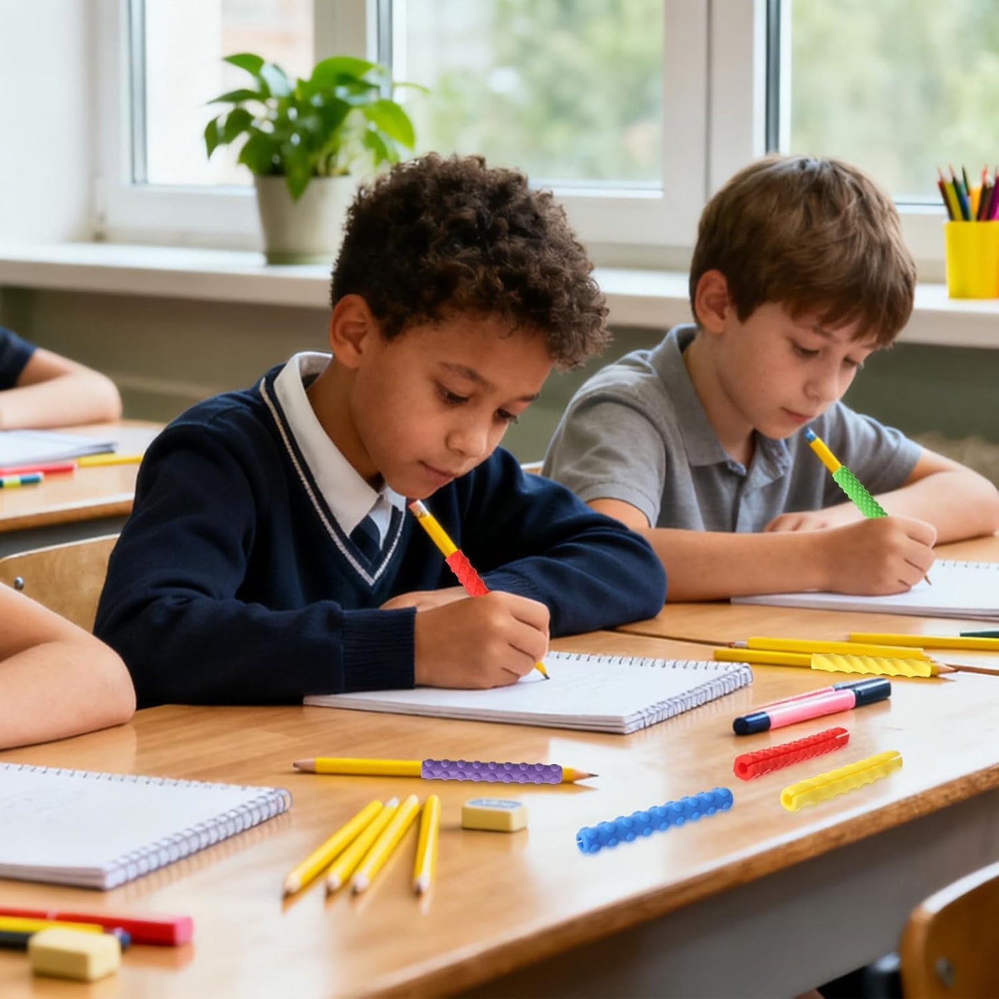 12 Pack Textured Silicone Pencil Grip for Adults Fidget Sensory Toys as ADHD Anxiety Focus Relief Tool Classroom Handwriting Pencil Sleeve Christmas Stocking Stuffers Gifts(Novelty)