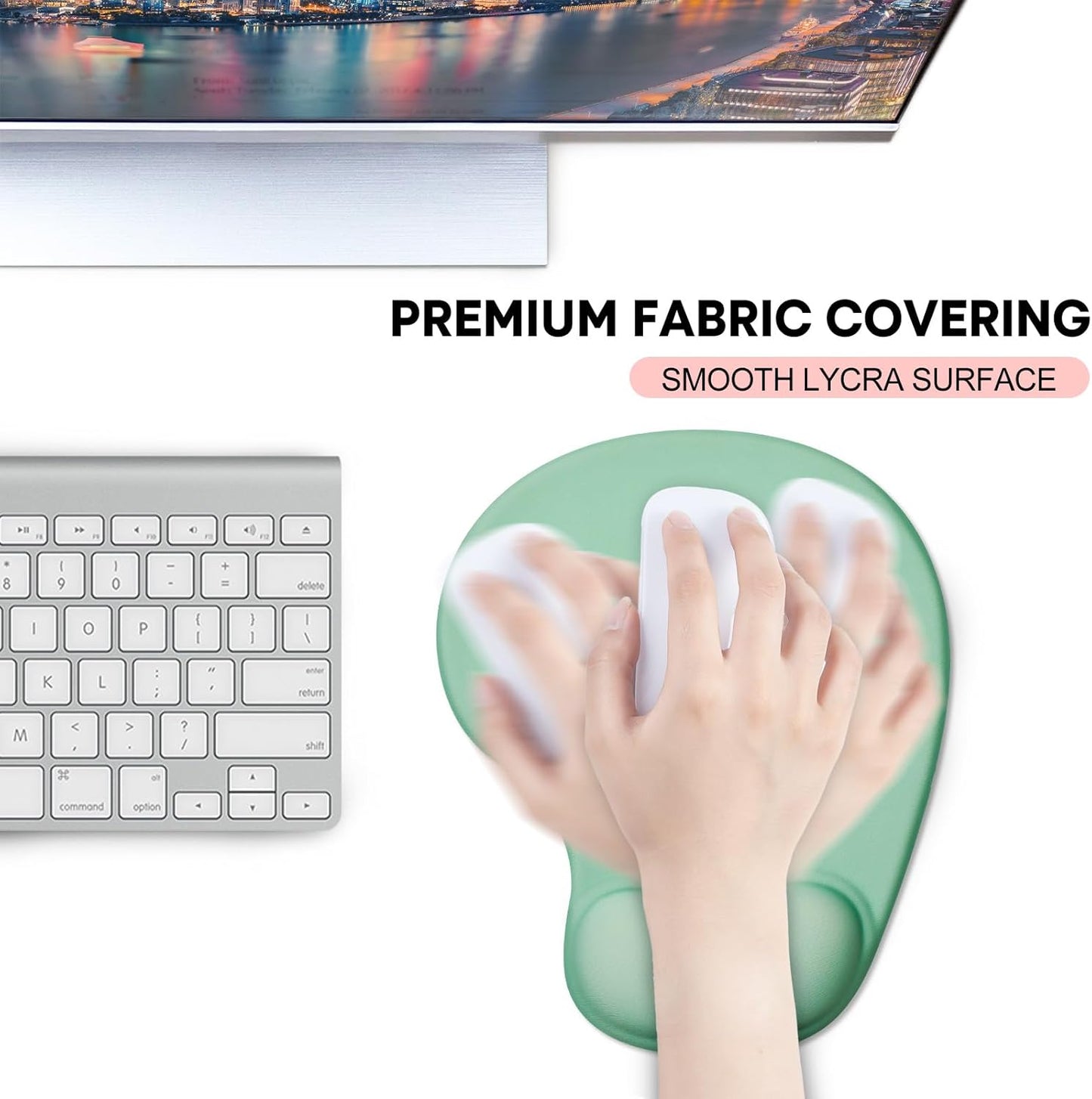 JIKIOU Mouse Pad, 2 Pack Ergonomic Mouse Pads with Comfortable Gel Wrist Rest Support and Smooth Cloth, Non-Slip PU Base for Easy Typing Pain Relief Durable and Easy to Clean Small Pastel Green